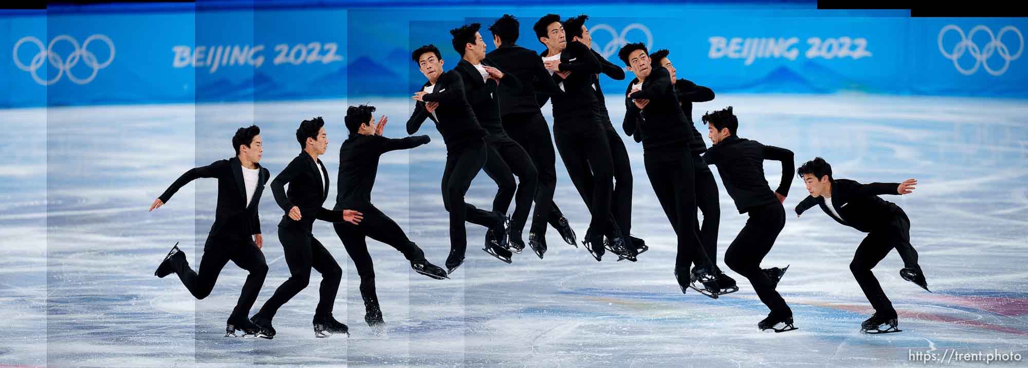 (Trent Nelson  |  The Salt Lake Tribune) Warmup - Nathan Chen, men's, team event, figure skating at the 2022 Winter Olympics in Beijing, on Friday, Feb. 4, 2022.