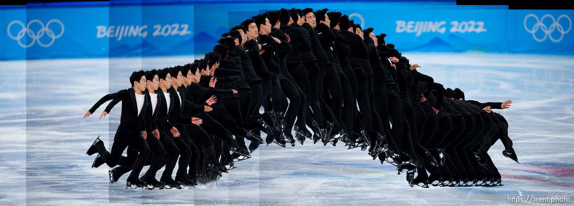 (Trent Nelson  |  The Salt Lake Tribune) Warmup - Nathan Chen, men's, team event, figure skating at the 2022 Winter Olympics in Beijing, on Friday, Feb. 4, 2022.