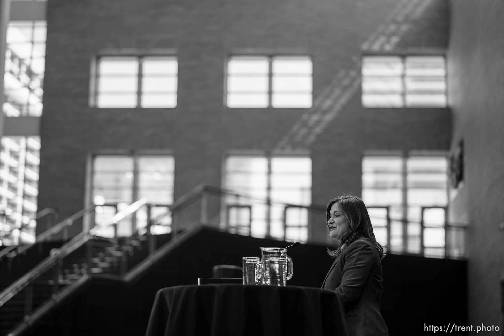 (Trent Nelson  |  The Salt Lake Tribune) Salt Lake County Mayor Jenny Wilson speaks at a news conference announcing the return of Outdoor Retailer to Salt Lake City, on Wednesday, March 23, 2022.