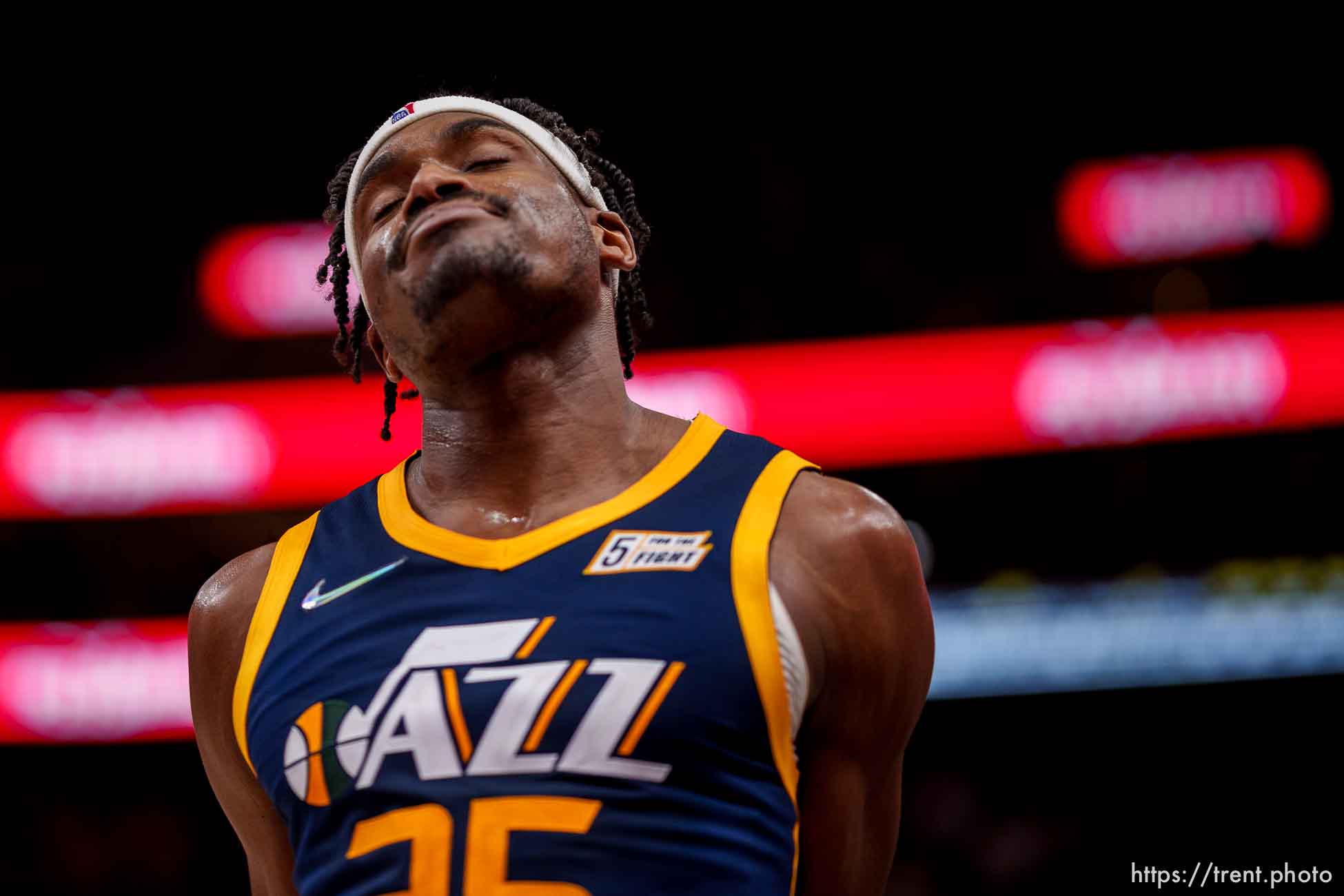 (Trent Nelson  |  The Salt Lake Tribune) Utah Jazz forward Danuel House Jr. (25) reacts to the overtime win as the Utah Jazz host the Memphis Grizzlies, NBA basketball in Salt Lake City on Tuesday, April 5, 2022.