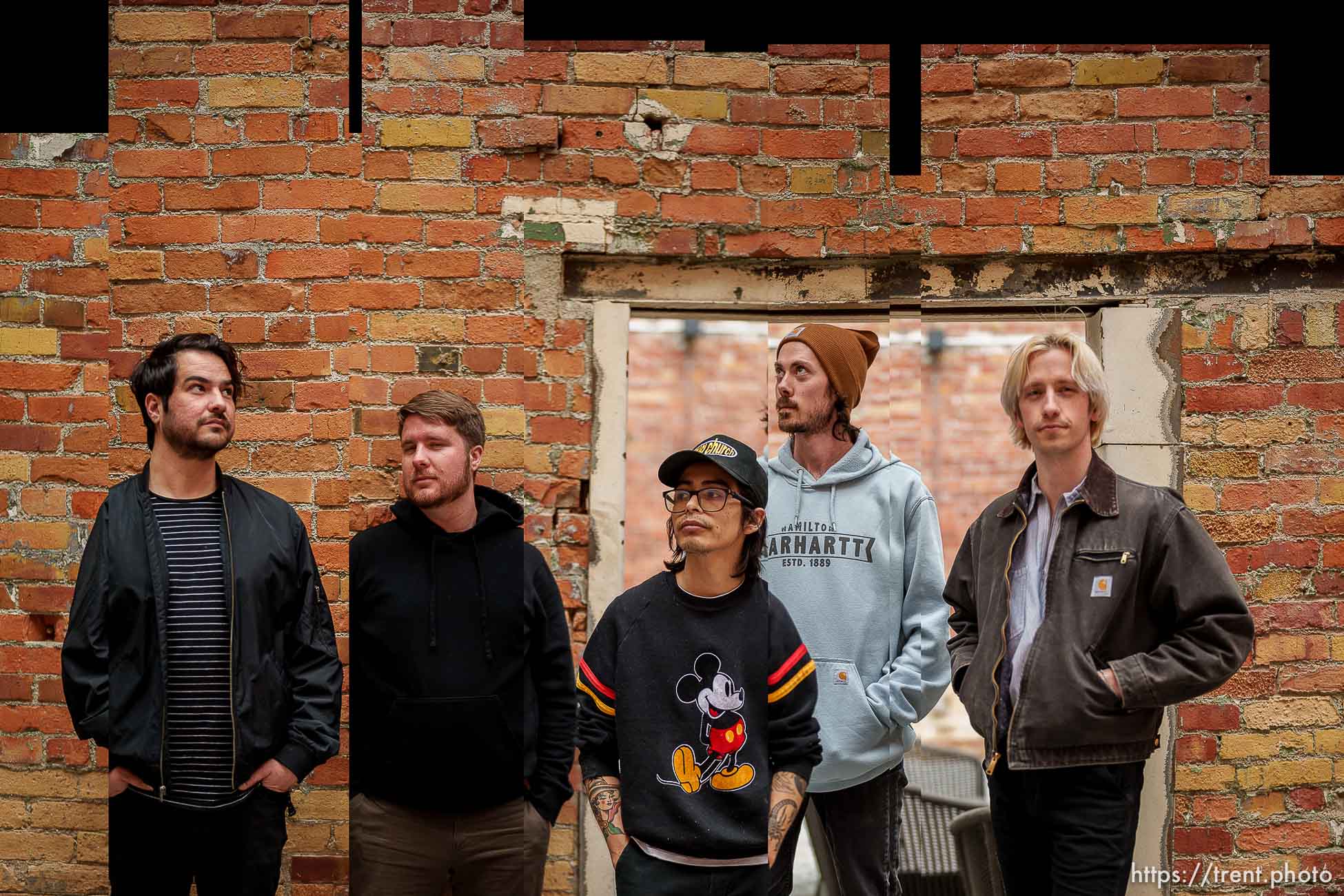 (Trent Nelson  |  The Salt Lake Tribune) Indie rock band Sunsleeper in Salt Lake City on Monday, April 11, 2022. From left are Matt Mascarenas, Scott Schilling, Jacob Lara, Cody Capener, and Jeff Mudgett.