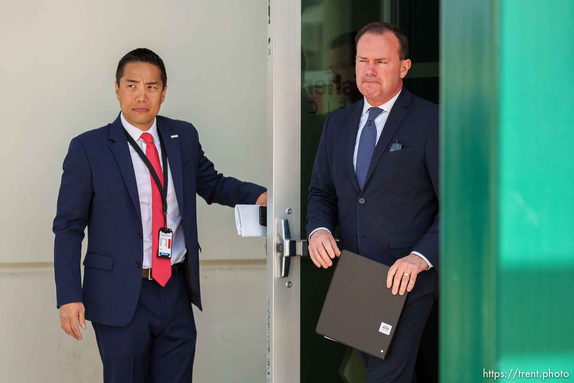 (Trent Nelson  |  The Salt Lake Tribune) Sen. Mike Lee at the ribbon cutting ceremony for Thermo Fisher Scientific's Ogden facility on Wednesday, April 20, 2022.