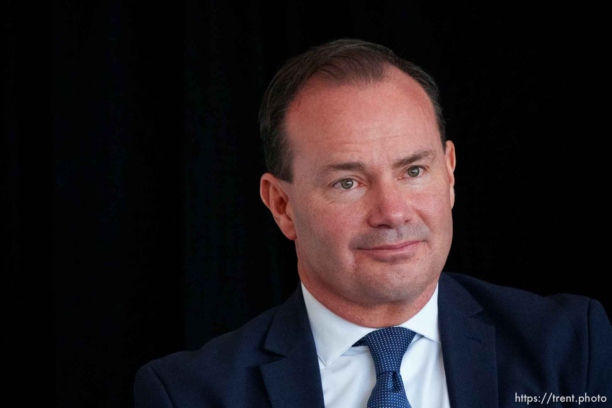 (Trent Nelson  |  The Salt Lake Tribune) Sen. Mike Lee at the ribbon cutting ceremony for Thermo Fisher Scientific's Ogden facility on Wednesday, April 20, 2022.