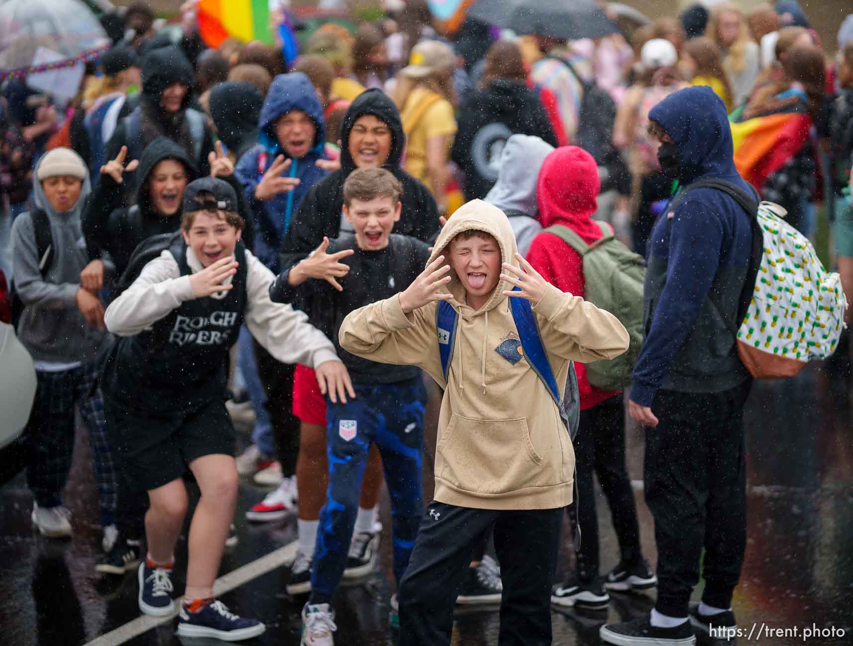 (Trent Nelson  |  The Salt Lake Tribune) Clayton Middle School students protesting HB 11, which bans transgender students from competing in sports, in Salt Lake City on Friday, April 22, 2022.