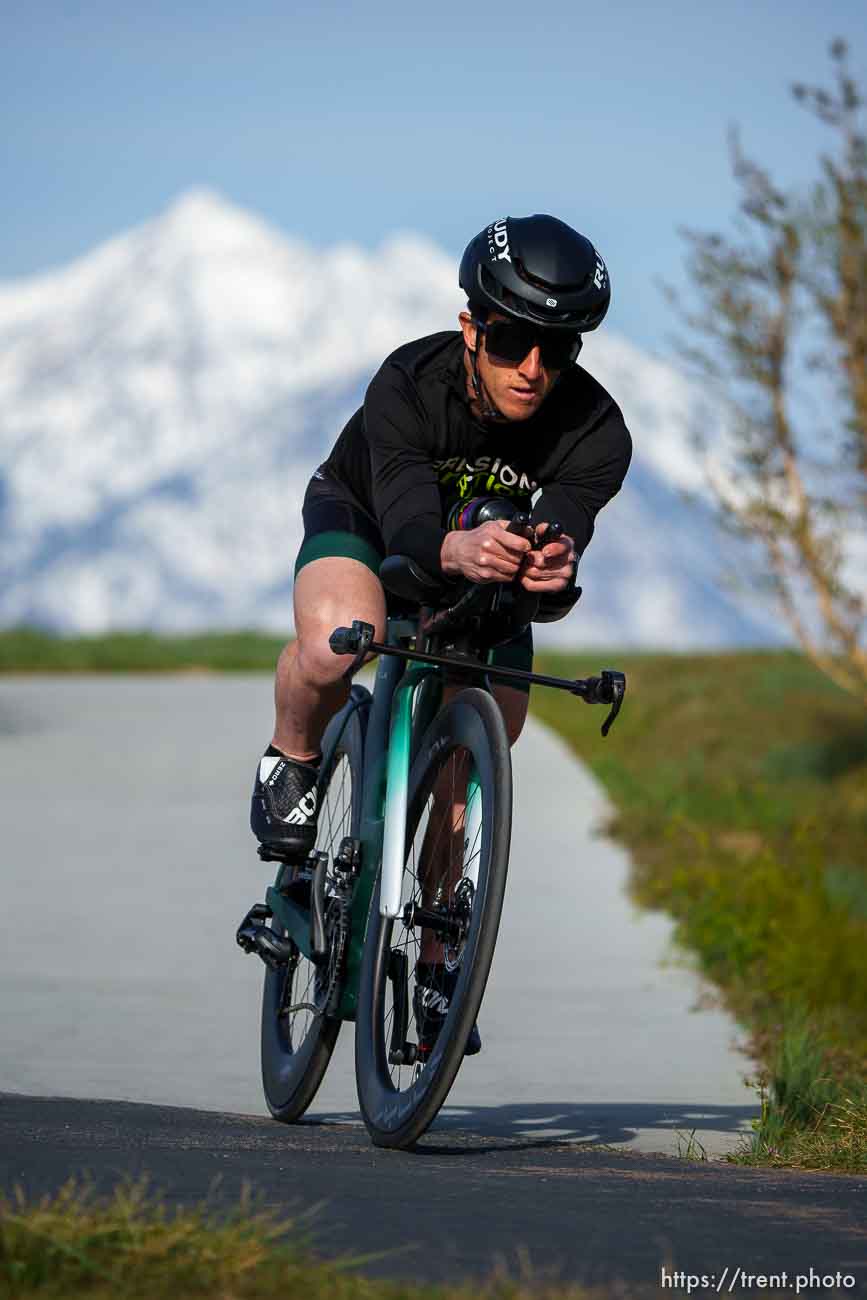 (Trent Nelson  |  The Salt Lake Tribune) Triathlete Zach Josie in South Jordan on Monday, April 25, 2022.