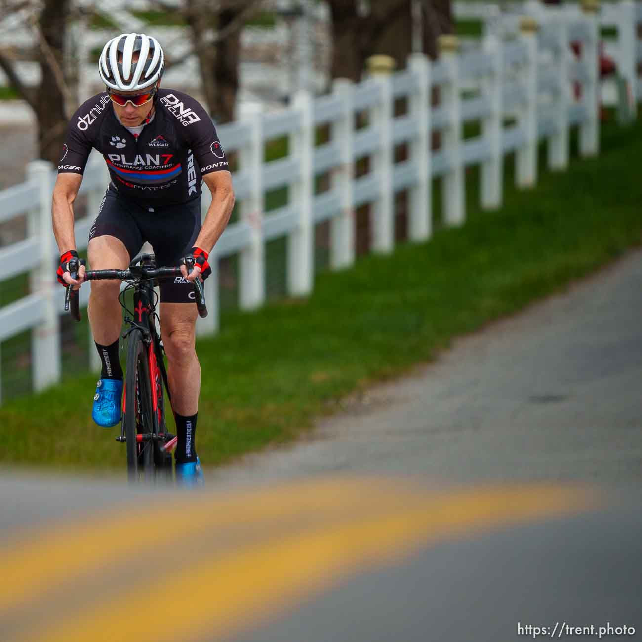 (Trent Nelson  |  The Salt Lake Tribune) Triathlete Kyle Brown rides in Farmington on Tuesday, April 26, 2022.