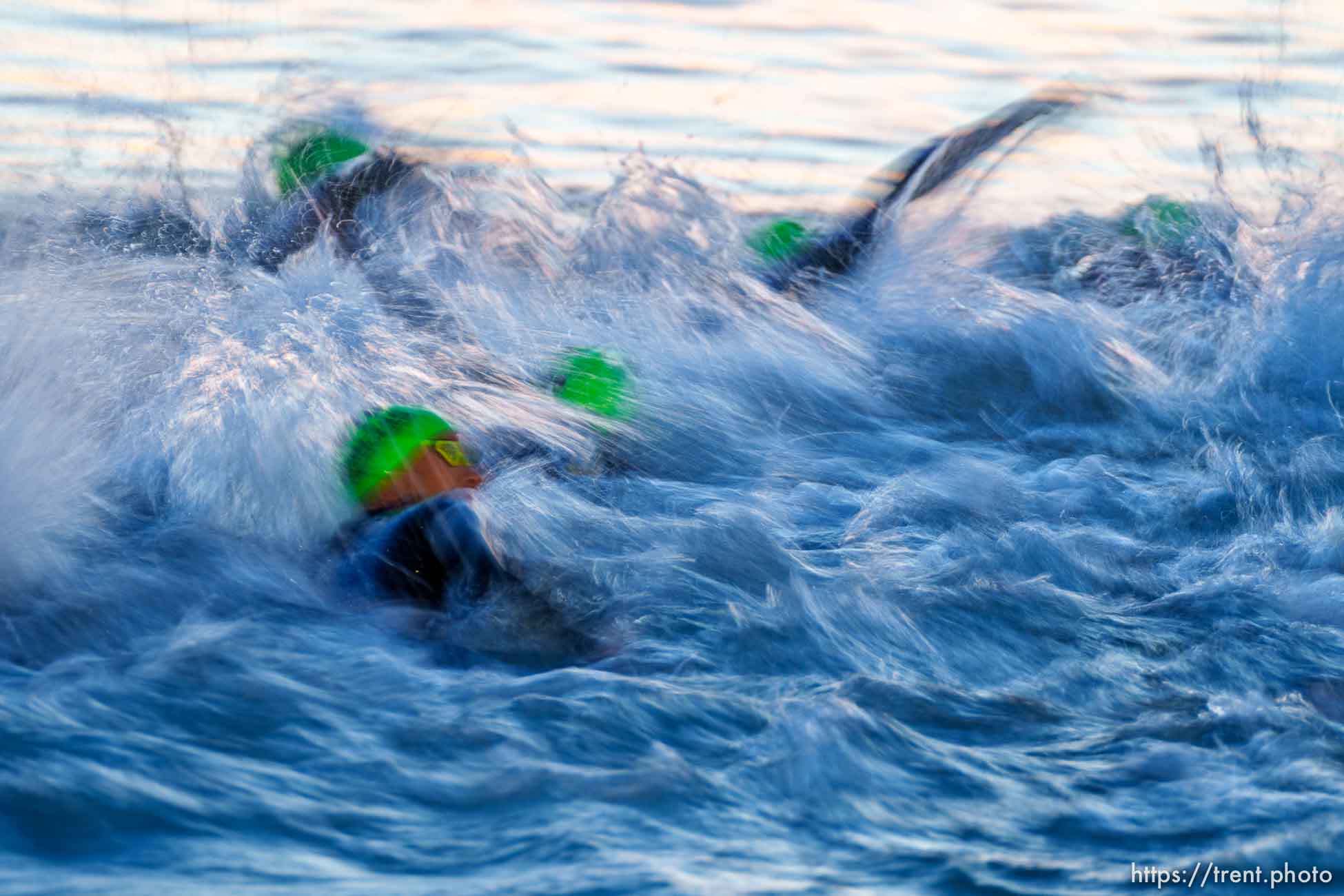 (Trent Nelson  |  The Salt Lake Tribune) Competitors swim at Sand Hollow Reservoir to start the Ironman World Championship triathlon in St. George on Saturday, May 7, 2022.