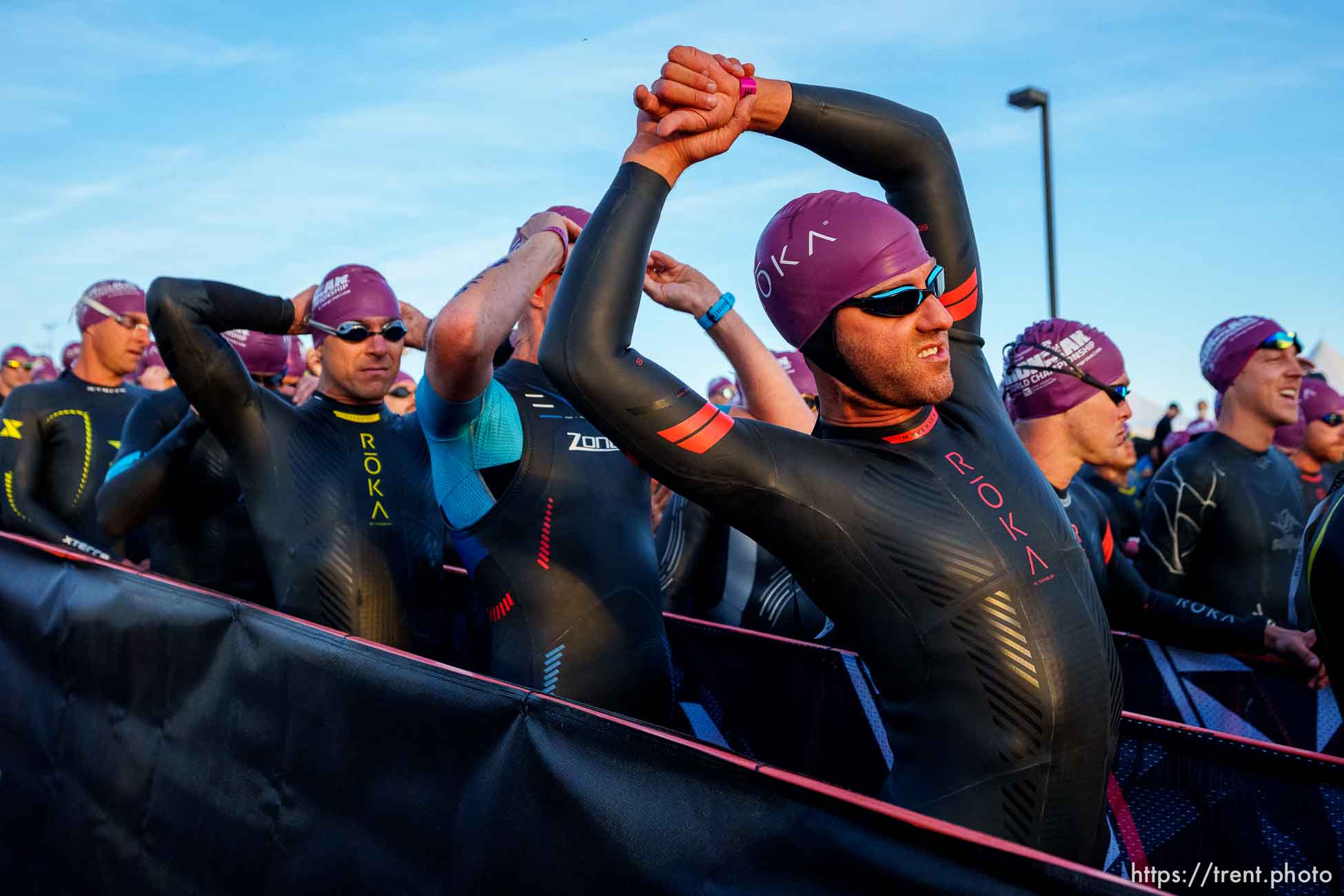 (Trent Nelson  |  The Salt Lake Tribune) Competitors prepare to swim at in the Ironman World Championship triathlon in St. George on Saturday, May 7, 2022.