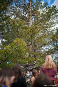 (Trent Nelson  |  The Salt Lake Tribune) Students at Highland High School walk out in support of abortion rights, in Salt Lake City on Thursday, May 12, 2022.