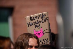 (Trent Nelson  |  The Salt Lake Tribune) Students at Highland High School walk out in support of abortion rights, in Salt Lake City on Thursday, May 12, 2022.