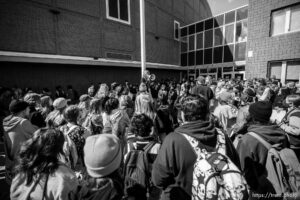 (Trent Nelson  |  The Salt Lake Tribune) Students at Highland High School walk out in support of abortion rights, in Salt Lake City on Thursday, May 12, 2022.