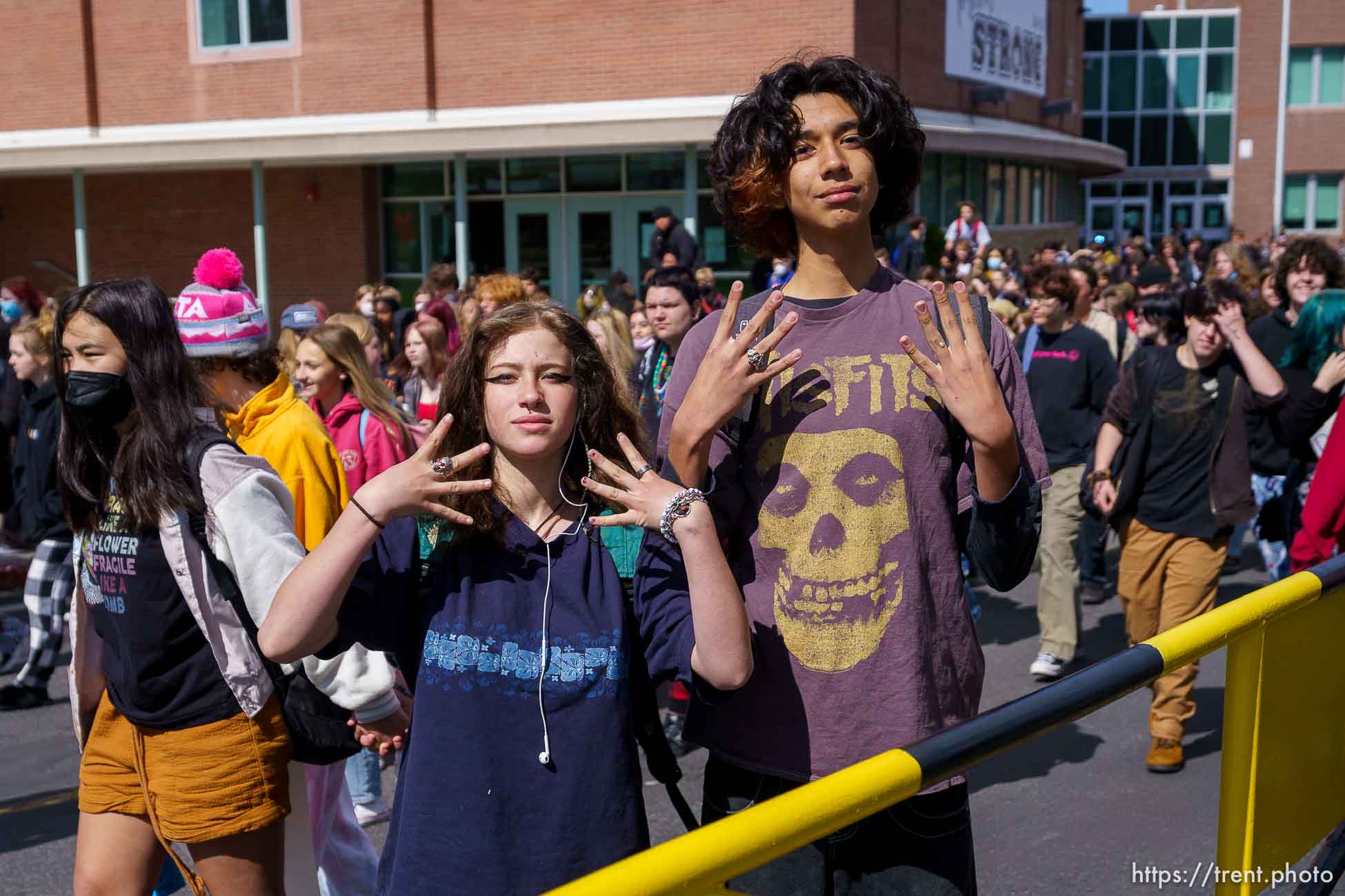 (Trent Nelson  |  The Salt Lake Tribune) Students at Highland High School walk out in support of abortion rights, in Salt Lake City on Thursday, May 12, 2022.