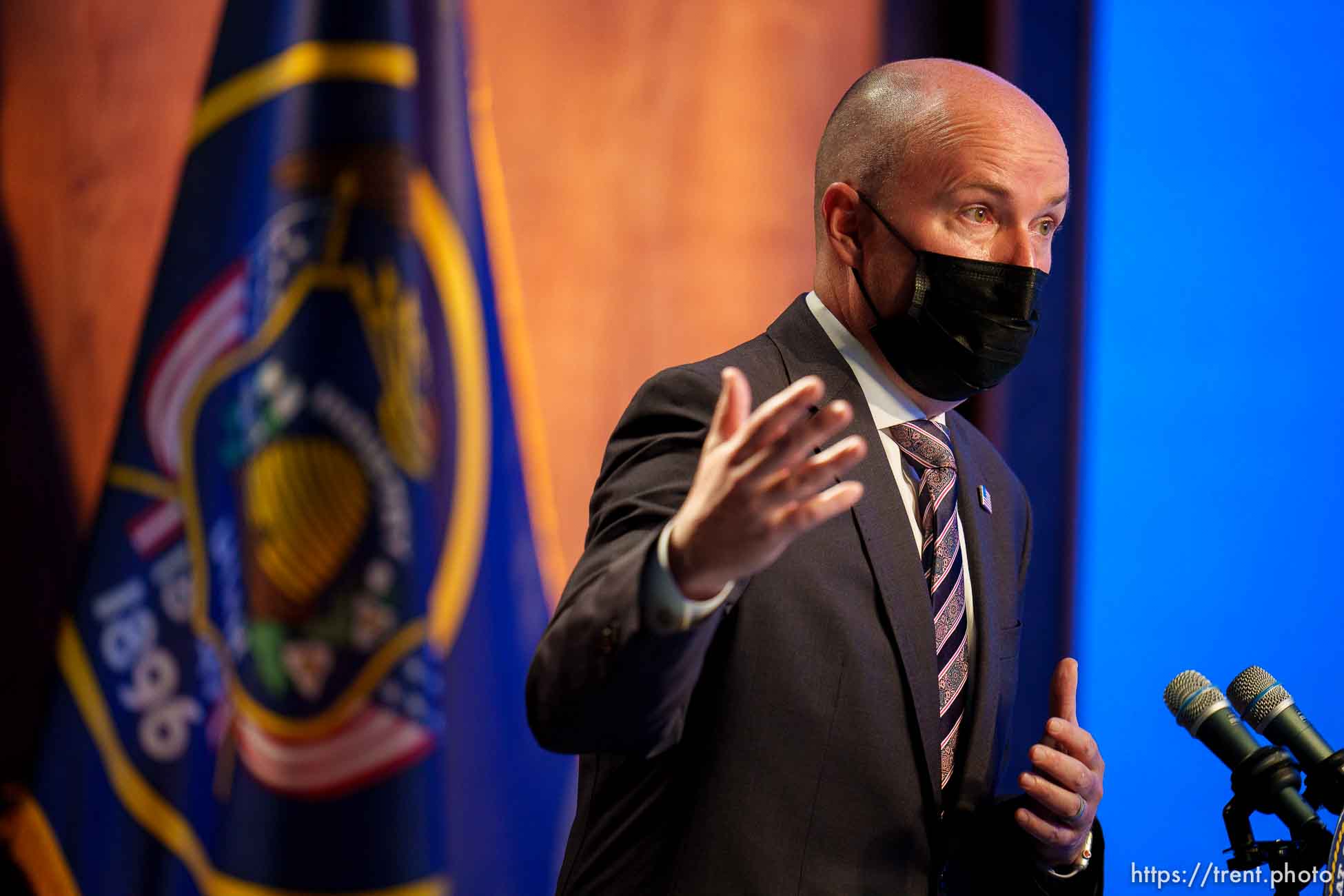 (Trent Nelson  |  The Salt Lake Tribune) Gov. Spencer Cox speaks at his monthly news conference in Salt Lake City on Thursday, May 19, 2022.