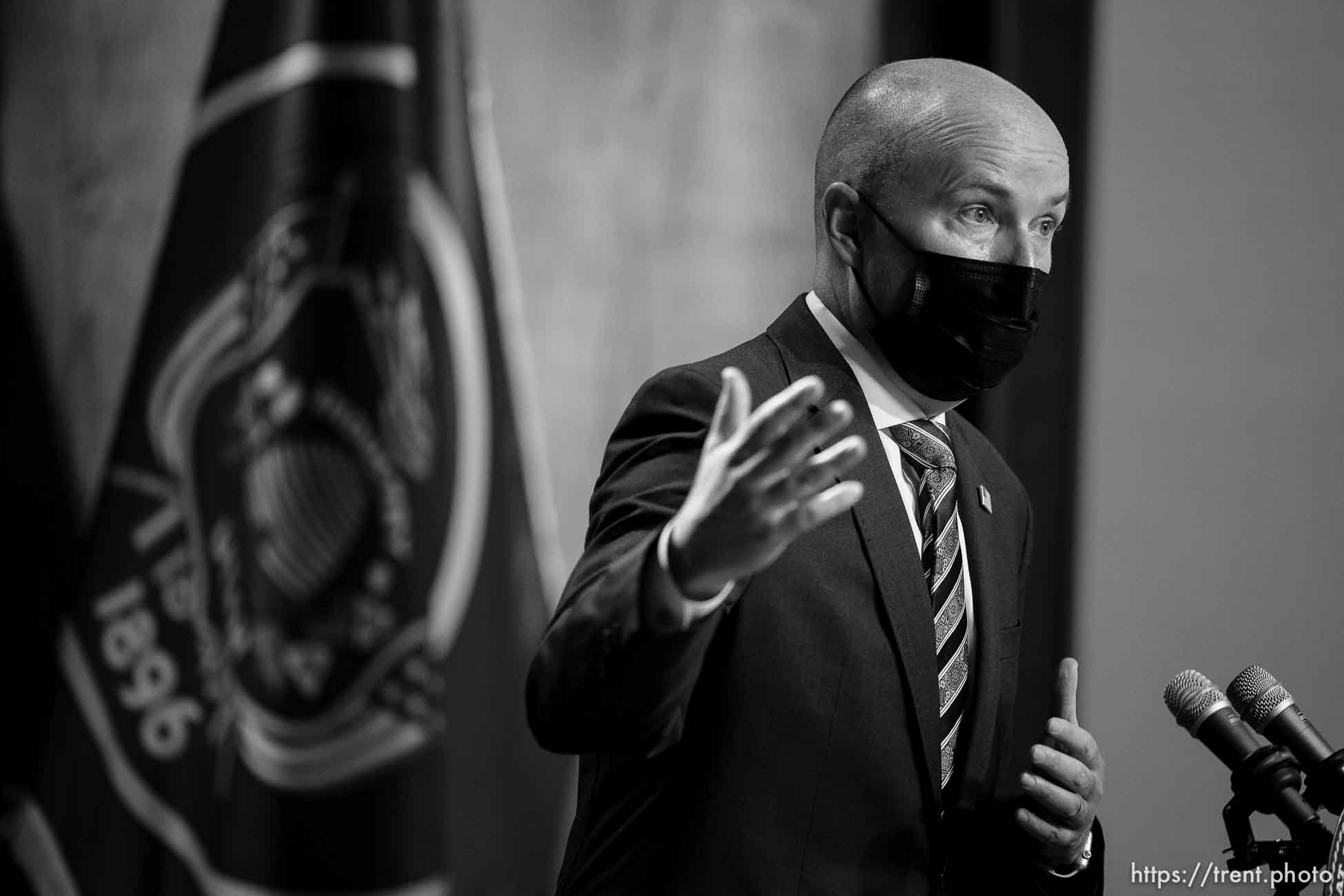 (Trent Nelson  |  The Salt Lake Tribune) Gov. Spencer Cox speaks at his monthly news conference in Salt Lake City on Thursday, May 19, 2022.