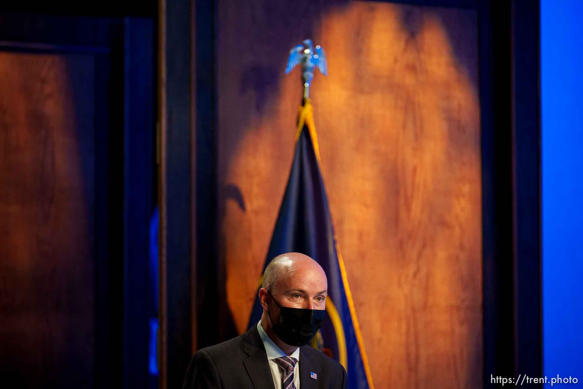 (Trent Nelson  |  The Salt Lake Tribune) Gov. Spencer Cox speaks at his monthly news conference in Salt Lake City on Thursday, May 19, 2022.