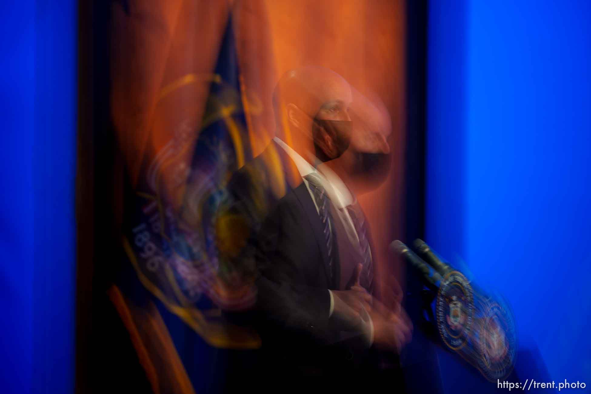 (Trent Nelson  |  The Salt Lake Tribune) Gov. Spencer Cox speaks at his monthly news conference in Salt Lake City on Thursday, May 19, 2022.