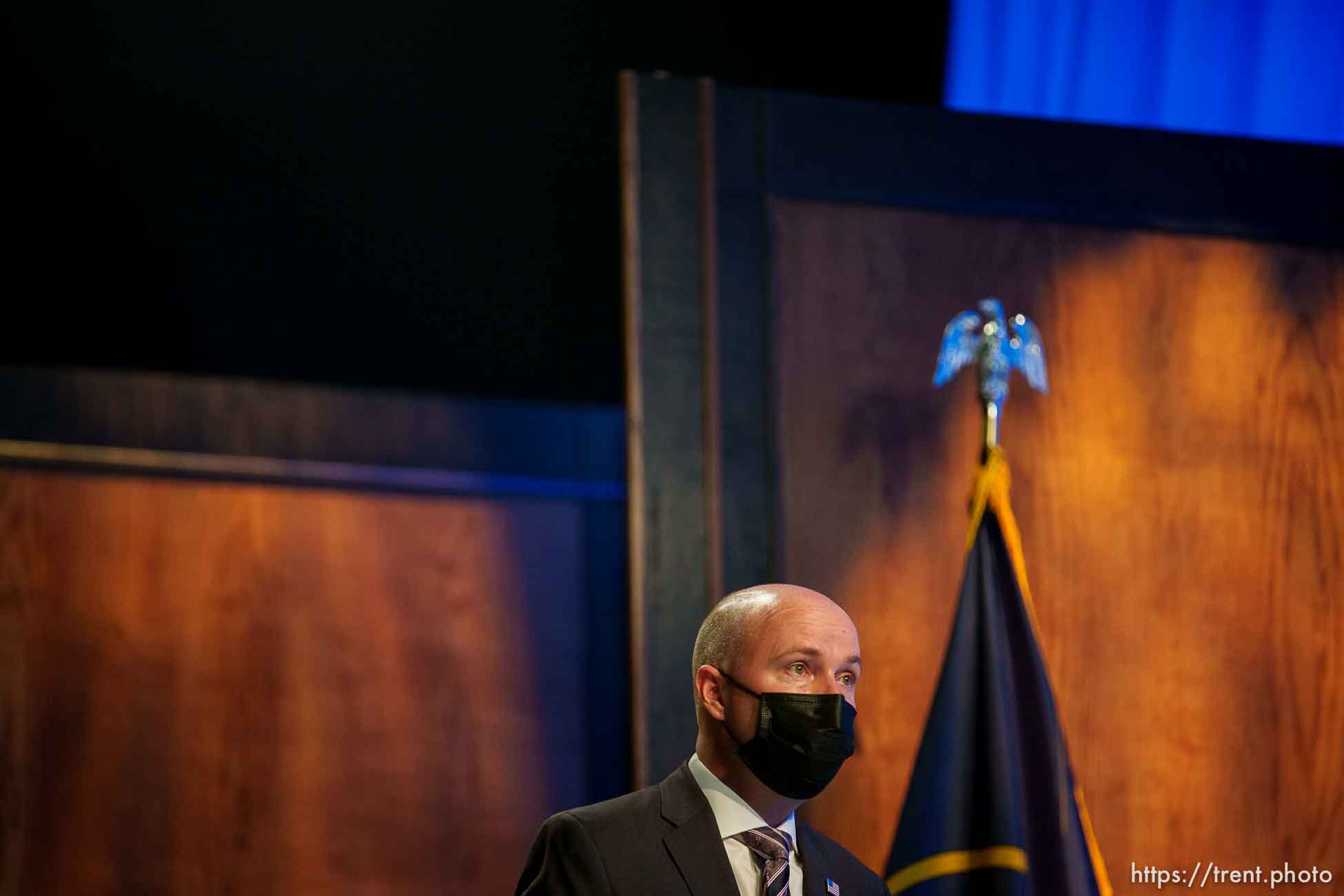 (Trent Nelson  |  The Salt Lake Tribune) Gov. Spencer Cox speaks at his monthly news conference in Salt Lake City on Thursday, May 19, 2022.