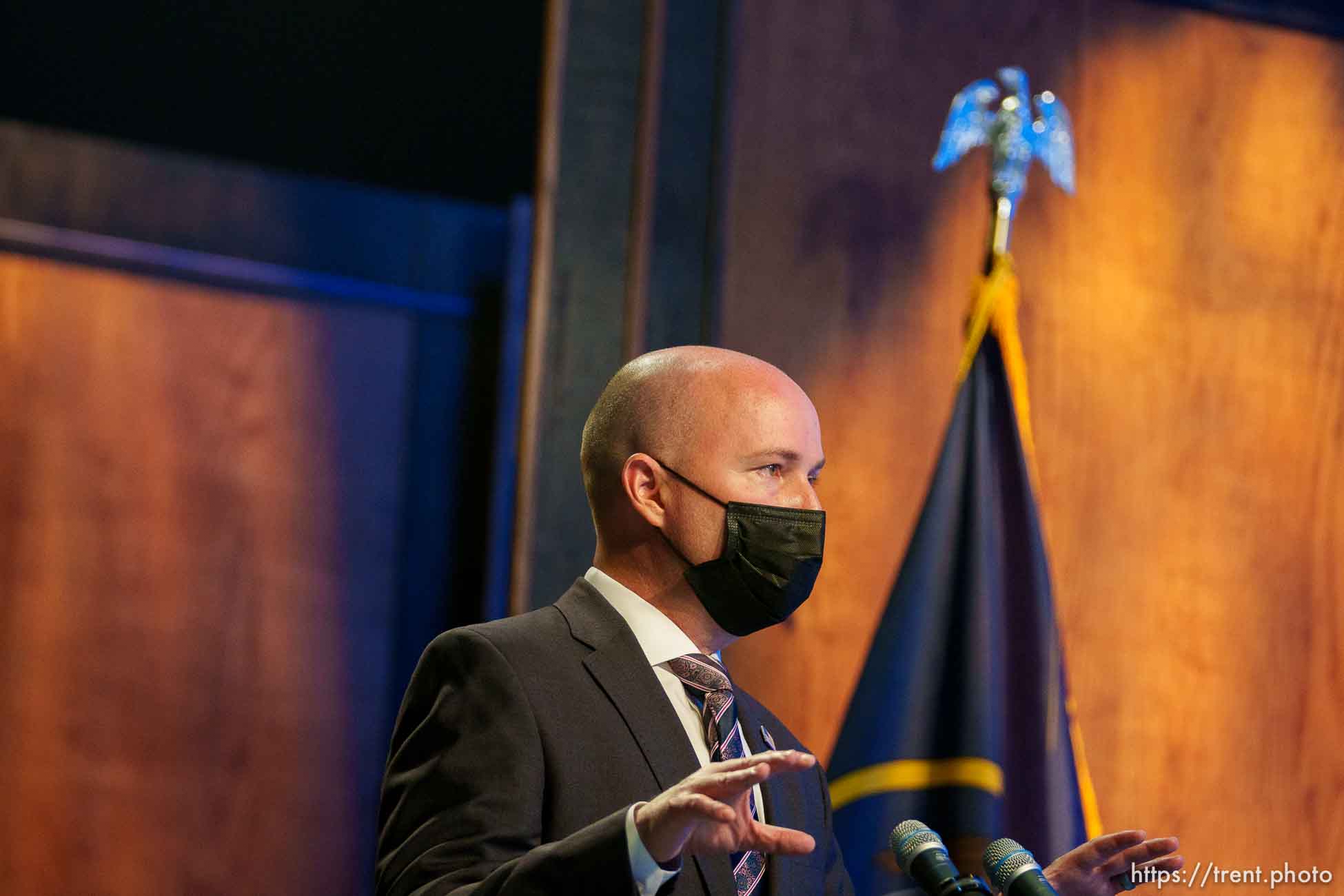 (Trent Nelson  |  The Salt Lake Tribune) Gov. Spencer Cox speaks at his monthly news conference in Salt Lake City on Thursday, May 19, 2022.