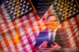 (Trent Nelson  |  The Salt Lake Tribune) Becky Edwards, Ally Isom, and Sen. Mike Lee at the Republican Senate primary debate in Draper on Wednesday, June 1, 2022.