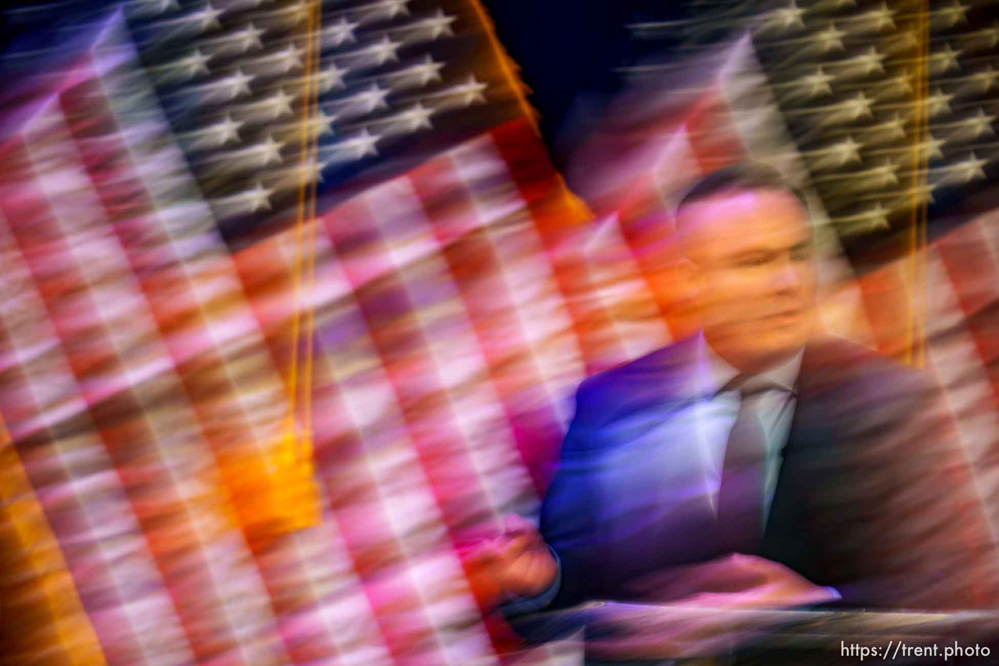 (Trent Nelson  |  The Salt Lake Tribune) Becky Edwards, Ally Isom, and Sen. Mike Lee at the Republican Senate primary debate in Draper on Wednesday, June 1, 2022.