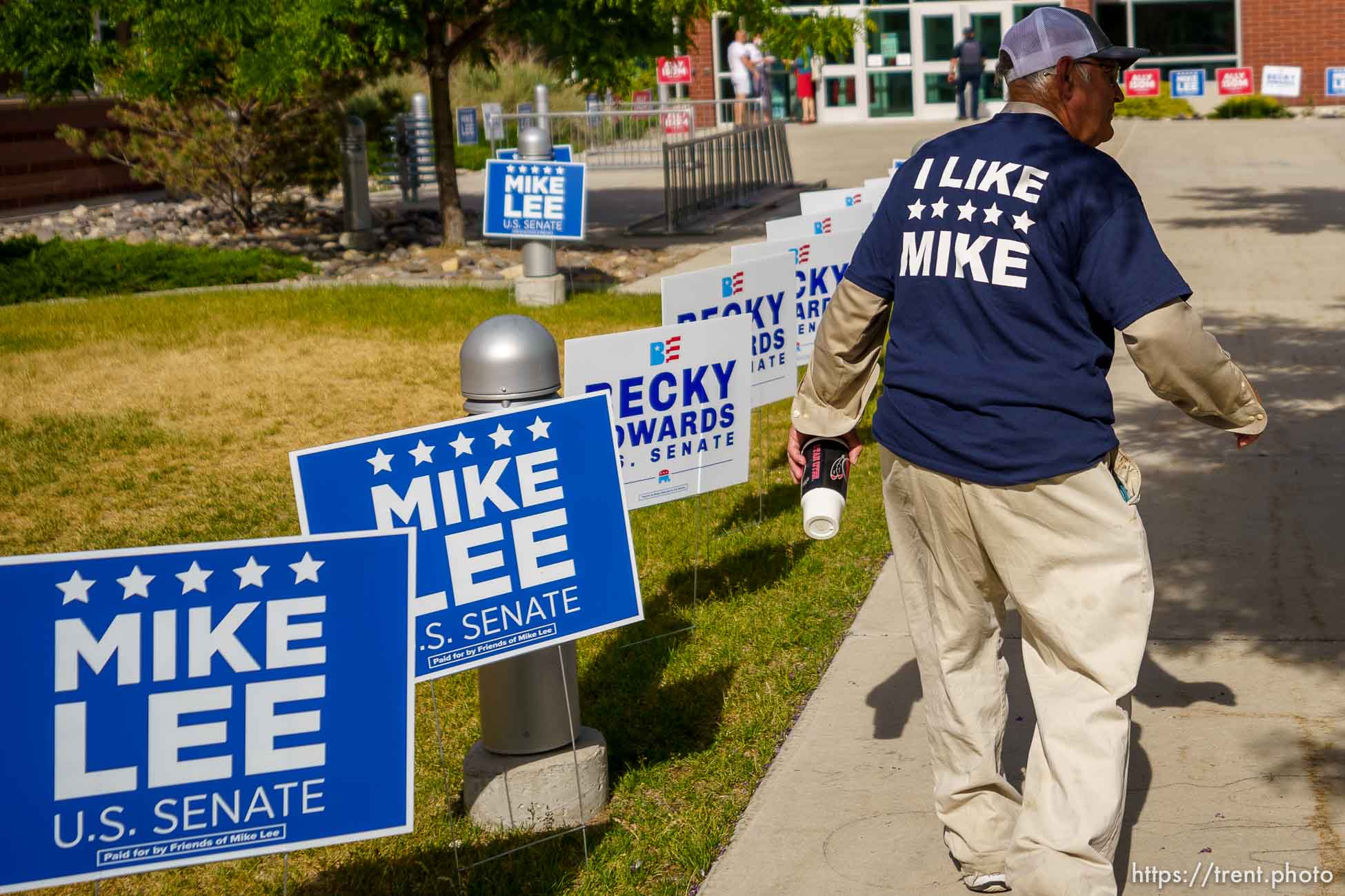 (Trent Nelson  |  The Salt Lake Tribune) Becky Edwards, Ally Isom, and Sen. Mike Lee at the Republican Senate primary debate in Draper on Wednesday, June 1, 2022. George Zinn