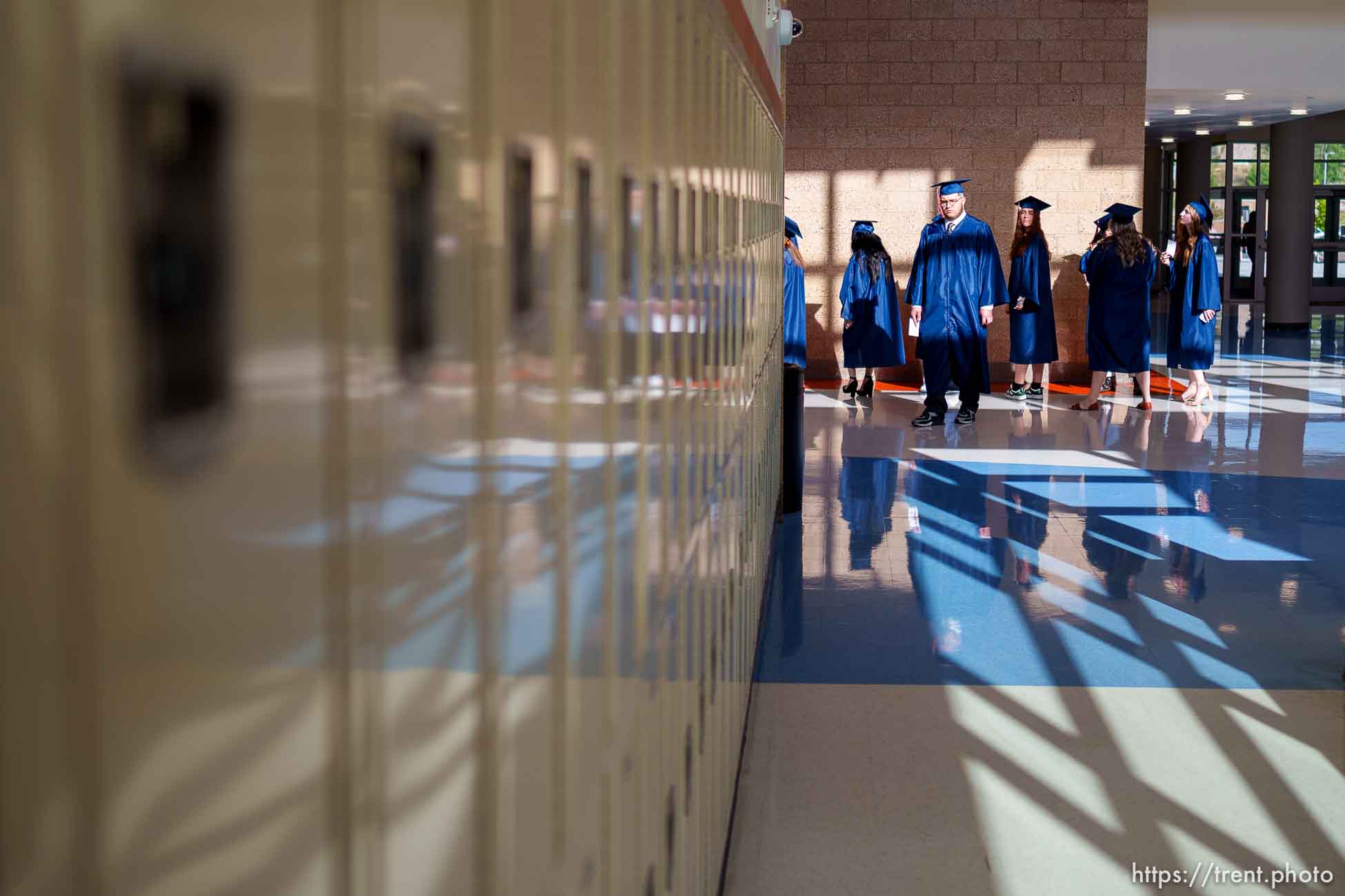 (Trent Nelson  |  The Salt Lake Tribune) Kings Peak High School students walk in commencement exercises at the virtual learning school in Bluffdale on Thursday, June 2, 2022.