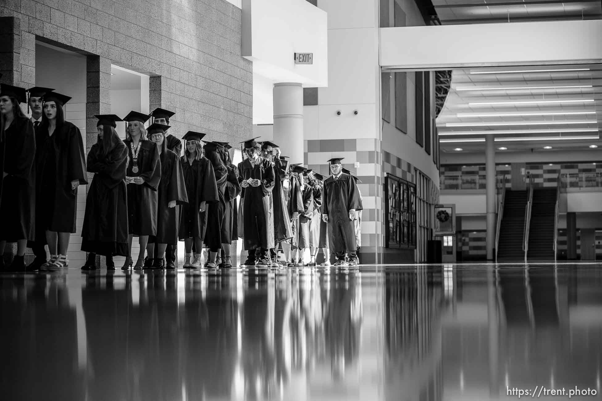 (Trent Nelson  |  The Salt Lake Tribune) Kings Peak High School students walk in commencement exercises at the virtual learning school in Bluffdale on Thursday, June 2, 2022.