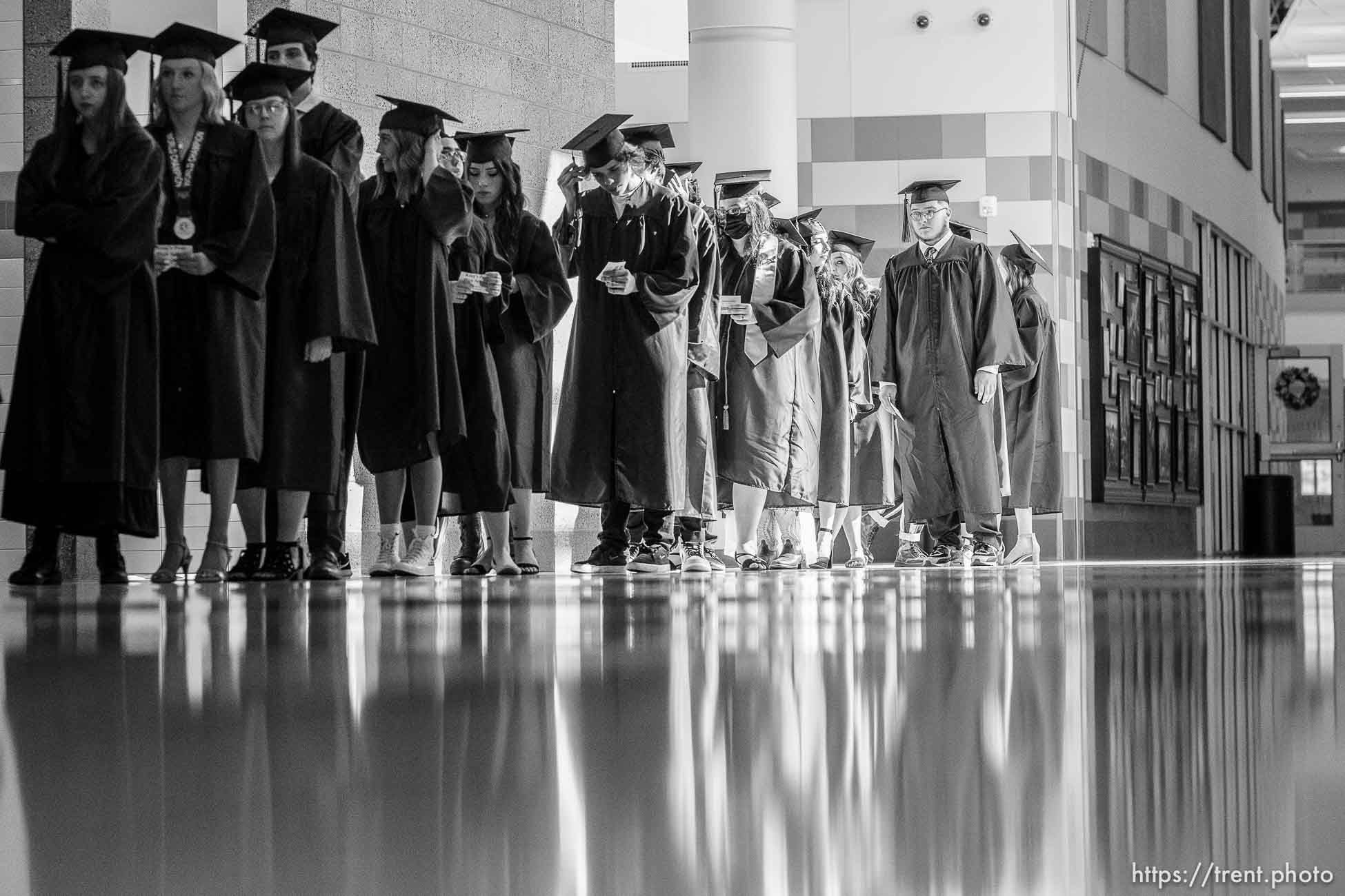 (Trent Nelson  |  The Salt Lake Tribune) Kings Peak High School students walk in commencement exercises at the virtual learning school in Bluffdale on Thursday, June 2, 2022.