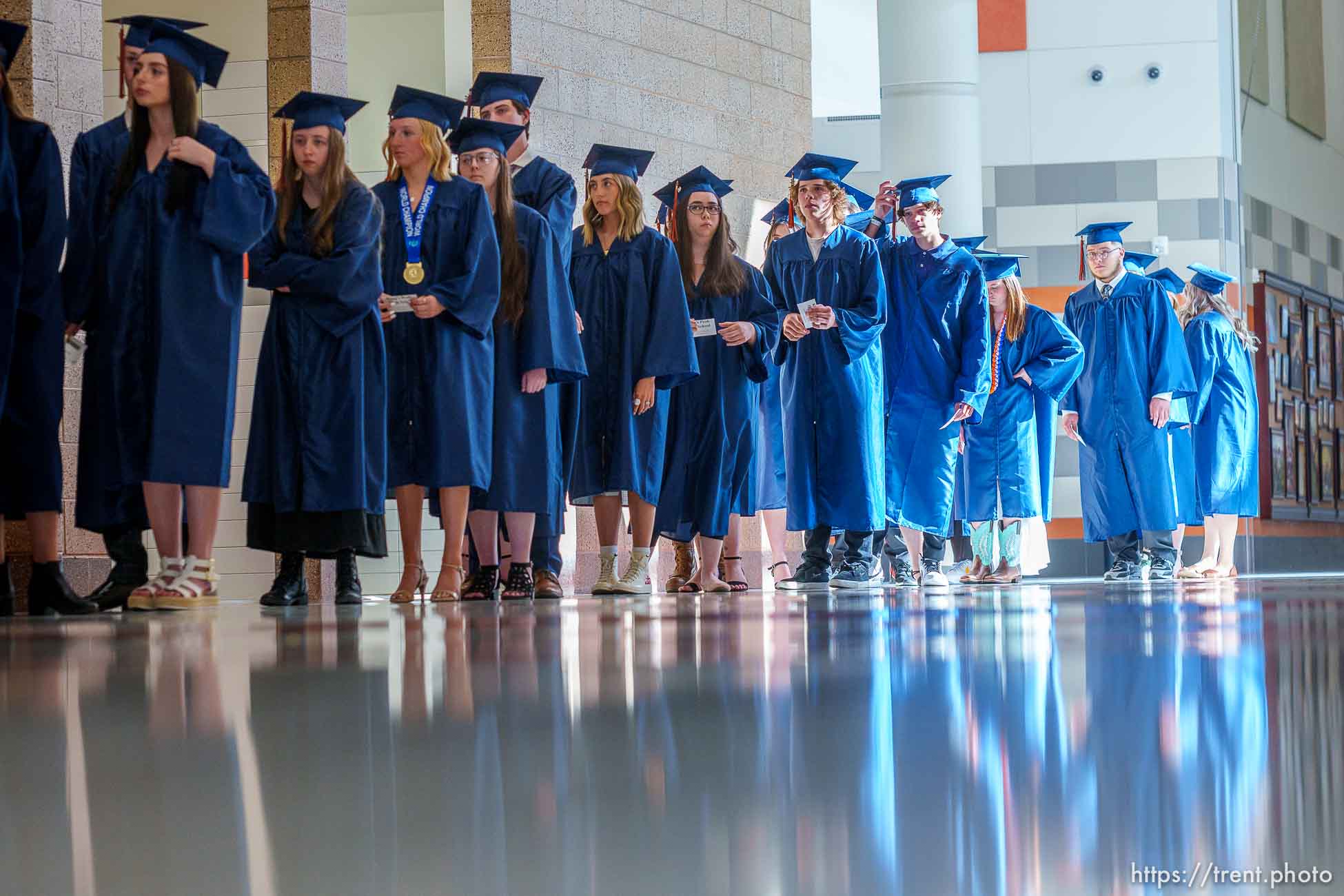 (Trent Nelson  |  The Salt Lake Tribune) Kings Peak High School students walk in commencement exercises at the virtual learning school in Bluffdale on Thursday, June 2, 2022.