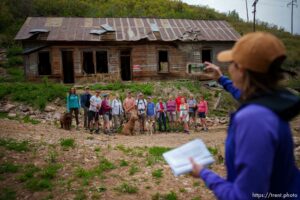 (Trent Nelson  |  The Salt Lake Tribune) Caitlin Willard photographs the group at a Hops Hunters Hike in Empire Canyon, Park City on Wednesday, June 8, 2022.