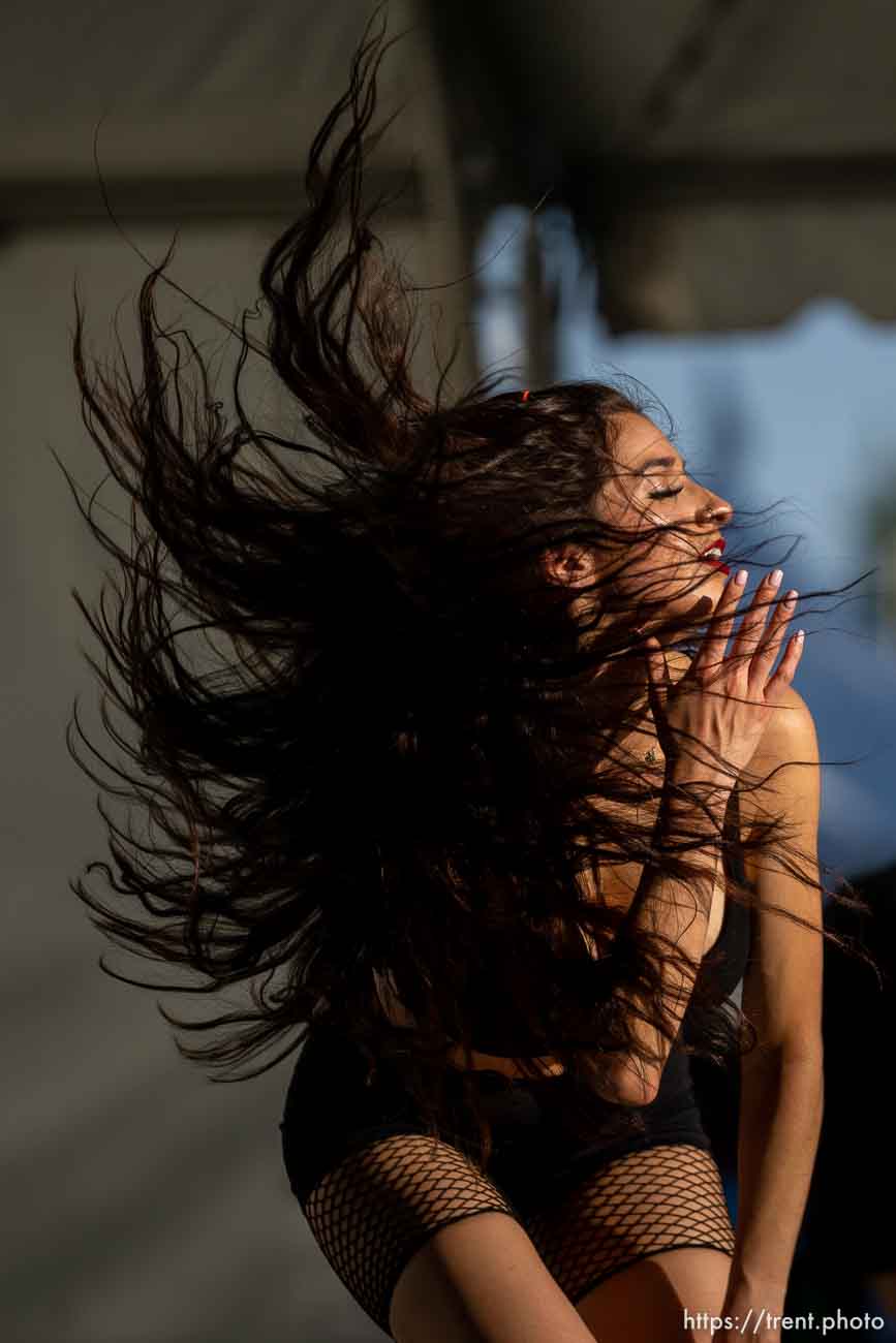 (Trent Nelson  |  The Salt Lake Tribune) Salena Jimenez of MOBocracy performs at WestFest in West Valley City on Thursday, June 16, 2022.