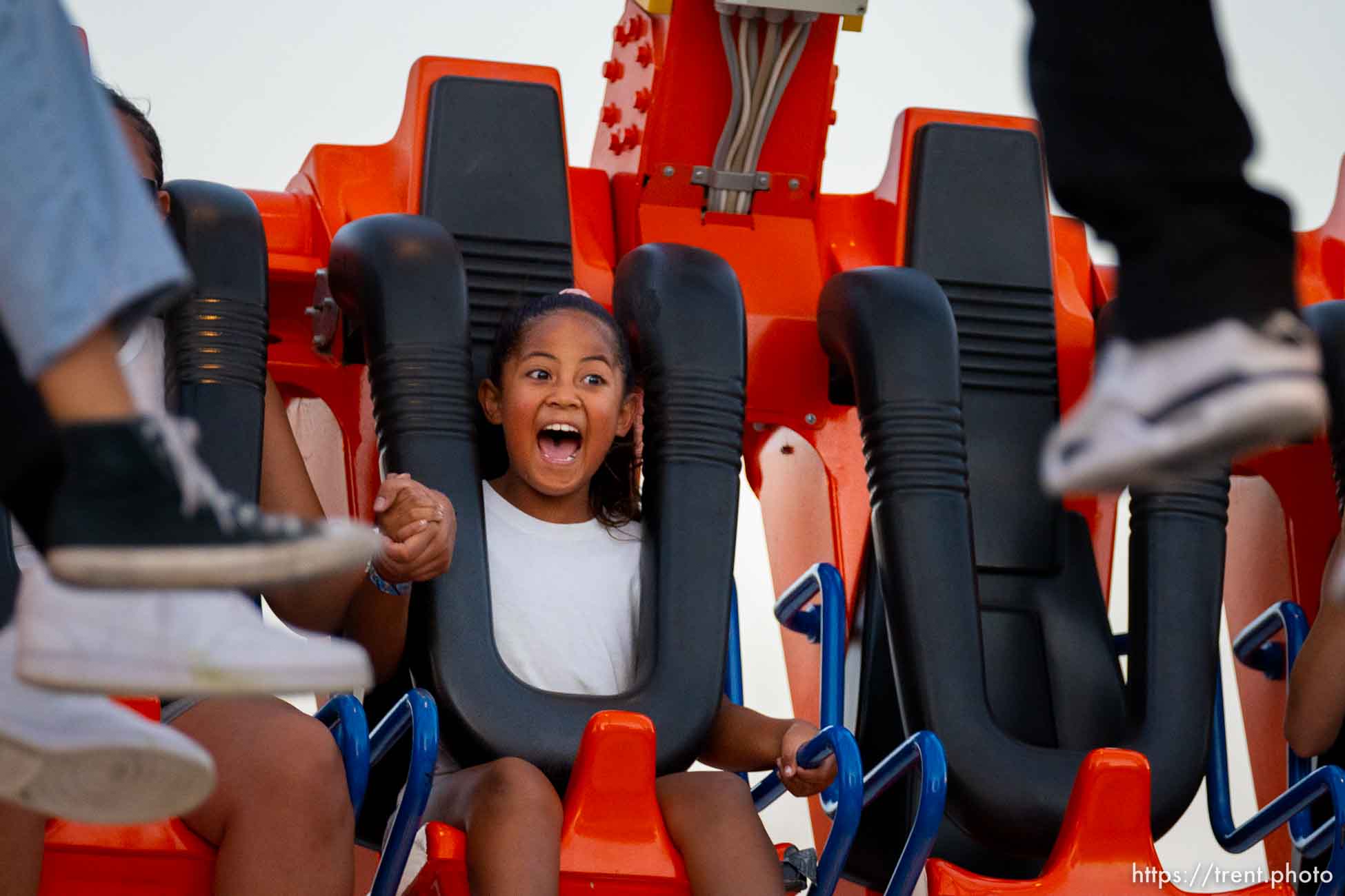 (Trent Nelson  |  The Salt Lake Tribune) A young rider freaks out on the ride Freak Out at WestFest in West Valley City on Thursday, June 16, 2022.