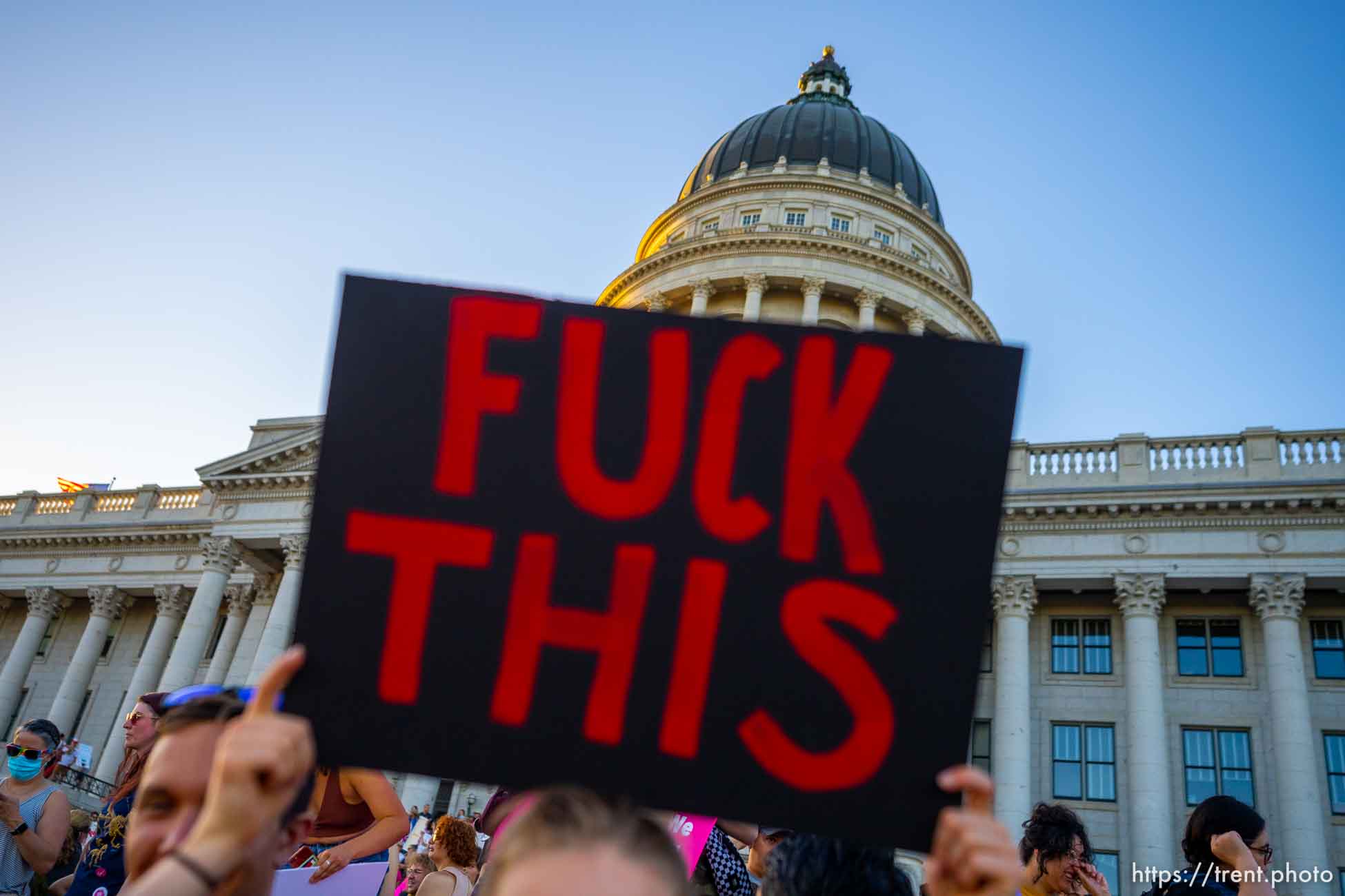 (Trent Nelson  |  The Salt Lake Tribune) People protest in Salt Lake City after the U.S. Supreme Court overruled Roe v. Wade, on Friday, June 24, 2022.