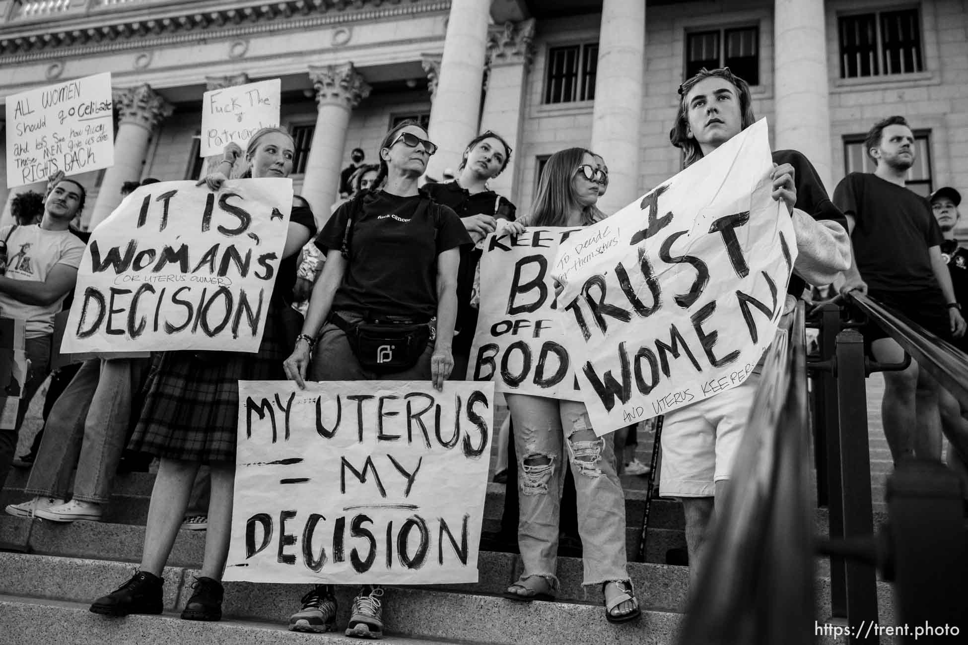 (Trent Nelson  |  The Salt Lake Tribune) People gather at the State Capitol in Salt Lake City to protest after the U.S. Supreme Court overruled Roe v. Wade, on Friday, June 24, 2022.