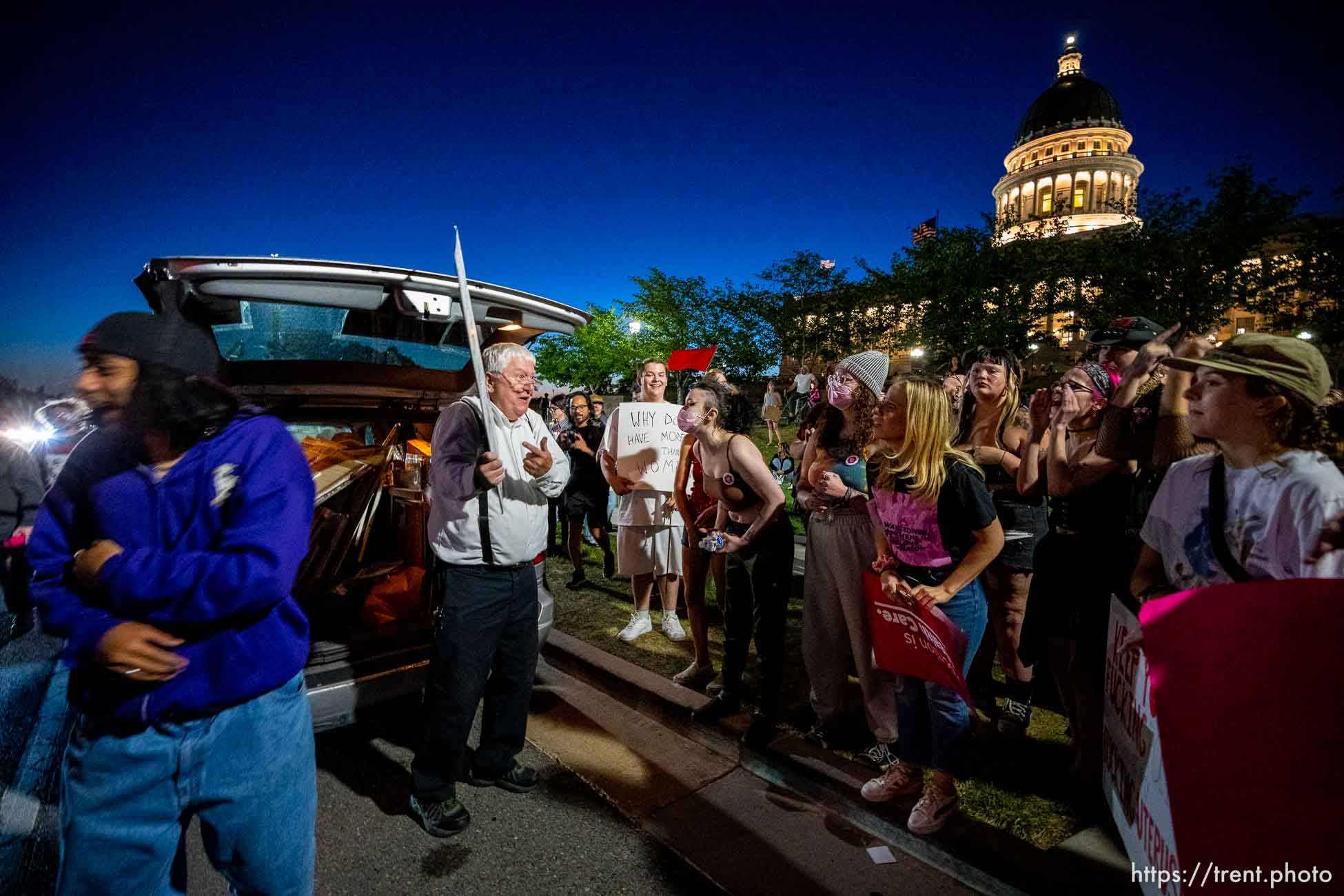 (Trent Nelson  |  The Salt Lake Tribune) People protest in Salt Lake City after the U.S. Supreme Court overruled Roe v. Wade, on Friday, June 24, 2022.