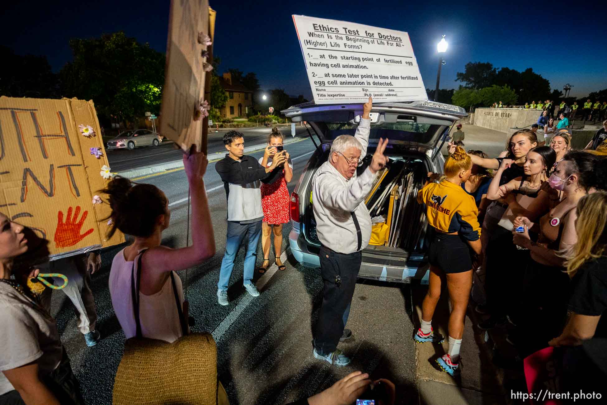 (Trent Nelson  |  The Salt Lake Tribune) People protest in Salt Lake City after the U.S. Supreme Court overruled Roe v. Wade, on Friday, June 24, 2022.