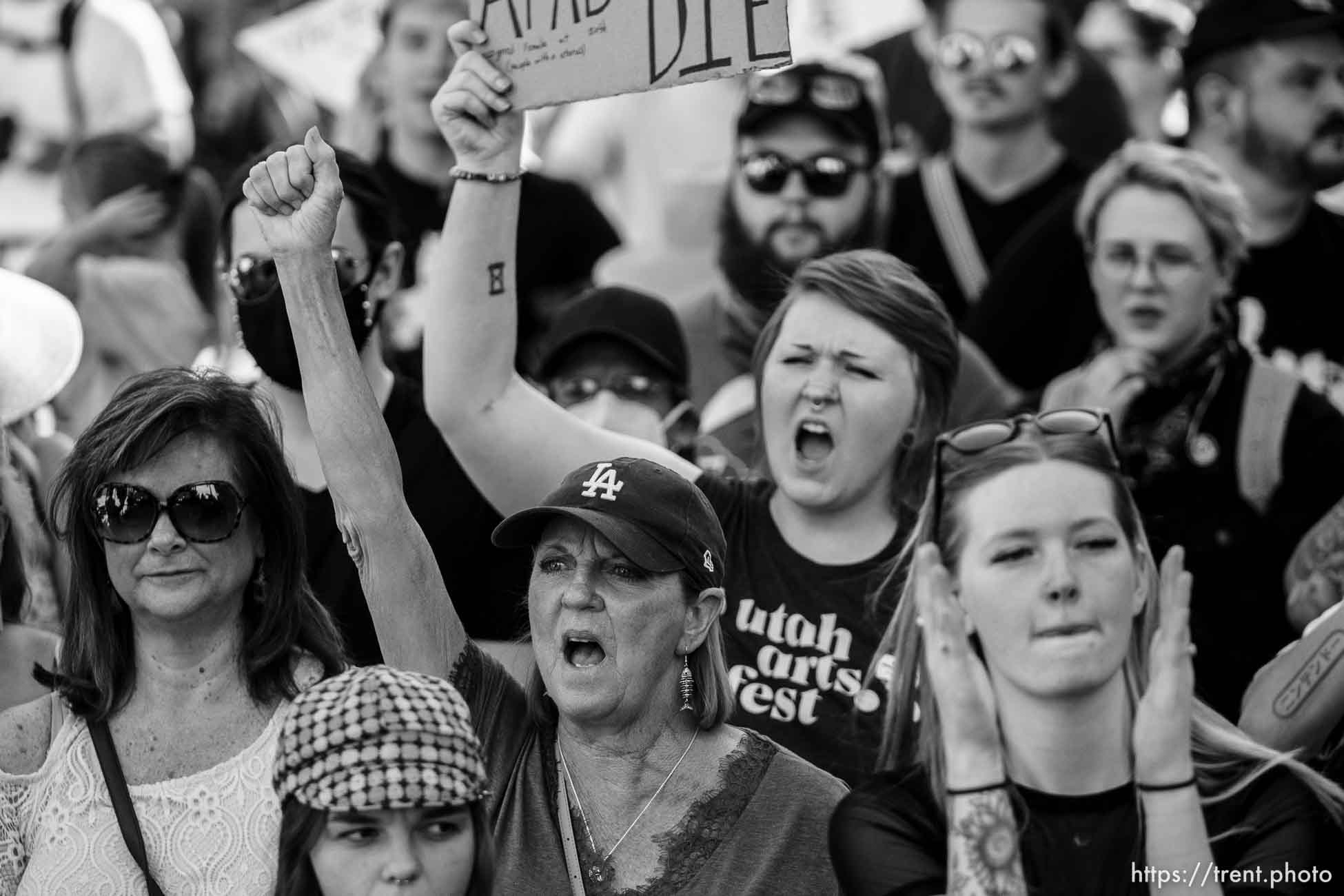 (Trent Nelson  |  The Salt Lake Tribune) People protest in Salt Lake City after the U.S. Supreme Court overruled Roe v. Wade, on Friday, June 24, 2022.