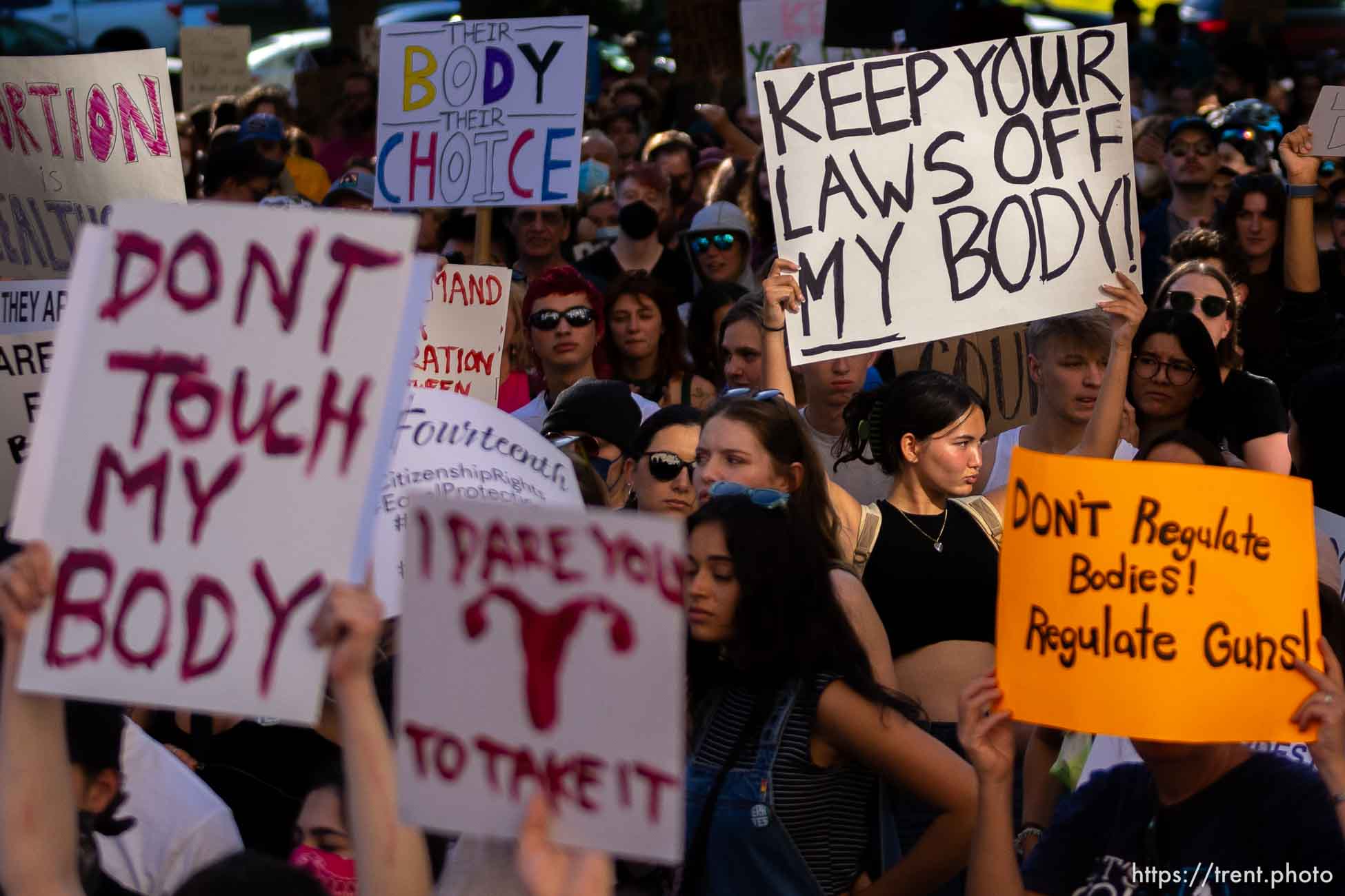 (Trent Nelson  |  The Salt Lake Tribune) 
at a protest in Salt Lake City after the U.S. Supreme Court overruled Roe v. Wade, on Friday, June 24, 2022.