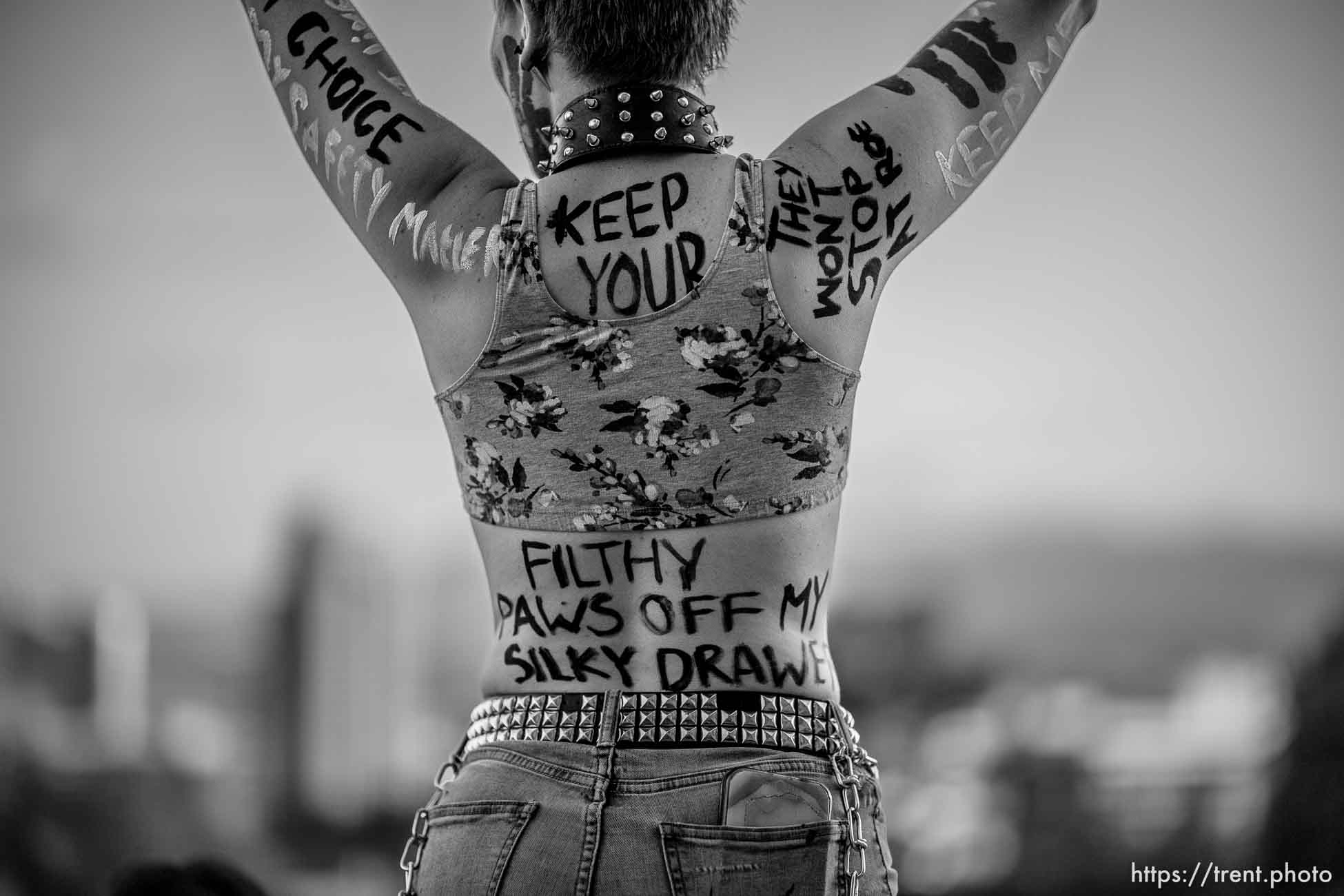 (Trent Nelson  |  The Salt Lake Tribune) People gather at the State Capitol in Salt Lake City to protest after the U.S. Supreme Court overruled Roe v. Wade, on Friday, June 24, 2022.