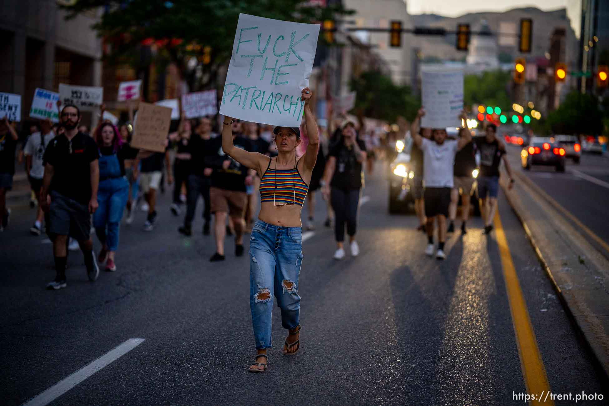 (Trent Nelson  |  The Salt Lake Tribune) People protest in Salt Lake City after the U.S. Supreme Court overruled Roe v. Wade, on Friday, June 24, 2022.