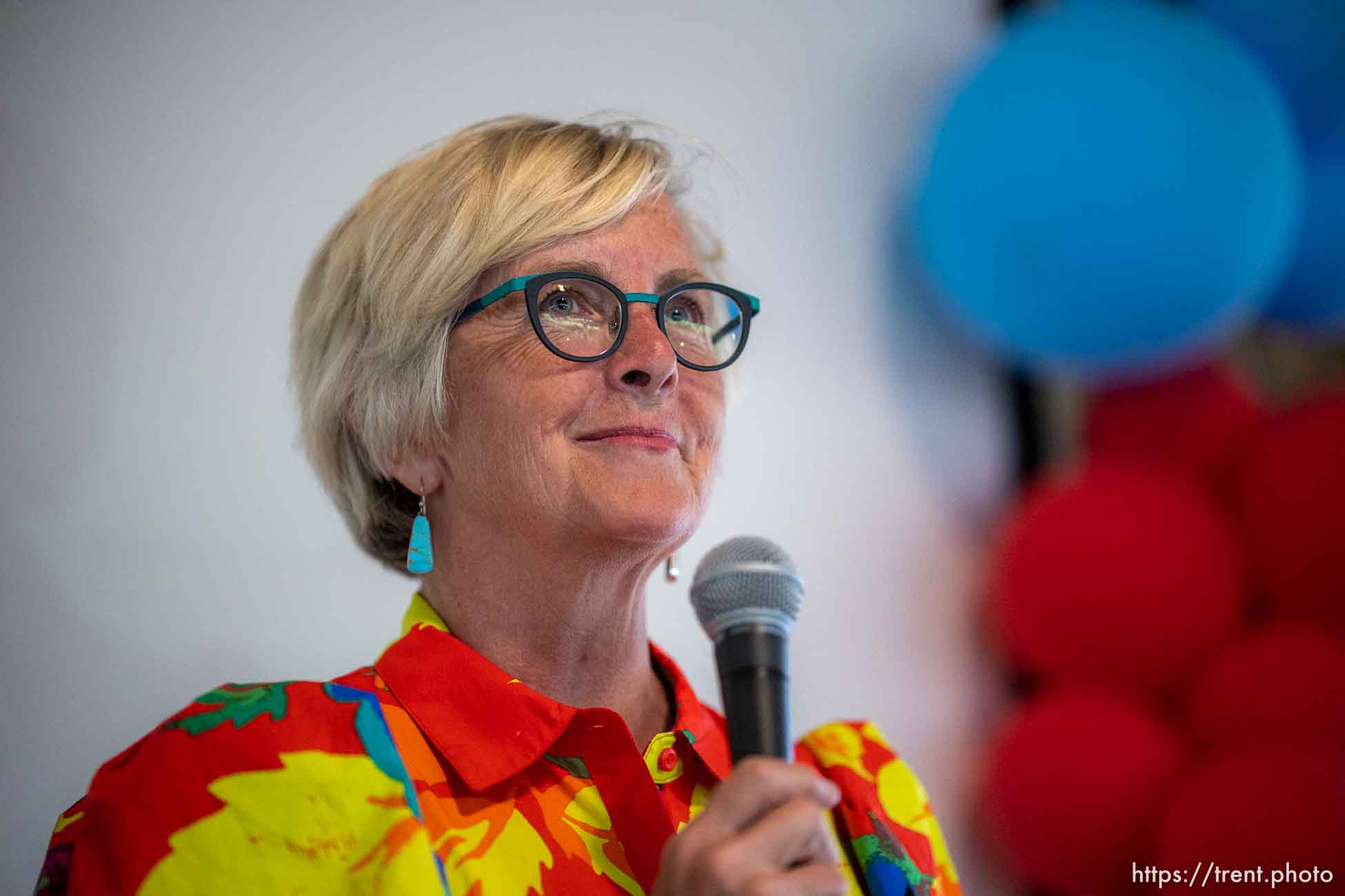 (Trent Nelson  |  The Salt Lake Tribune) Republican U.S. Senate candidate Becky Edwards gives a concession speech at her primary election night party in Salt Lake City's Sugar House Park on Tuesday, June 28, 2022.