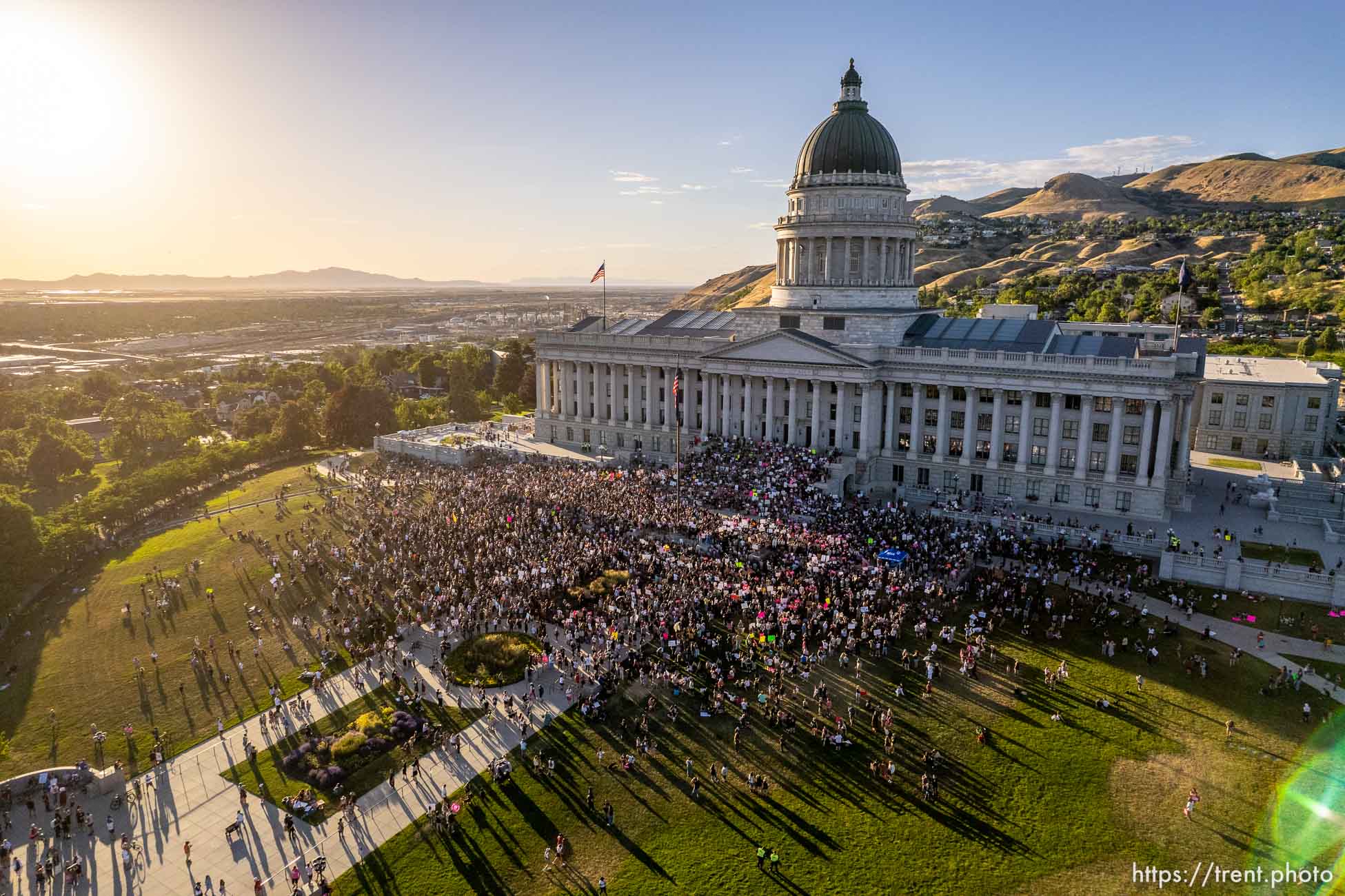 (Trent Nelson  |  The Salt Lake Tribune) People gather at the State Capitol in Salt Lake City to protest after the U.S. Supreme Court overruled Roe v. Wade, on Friday, June 24, 2022.