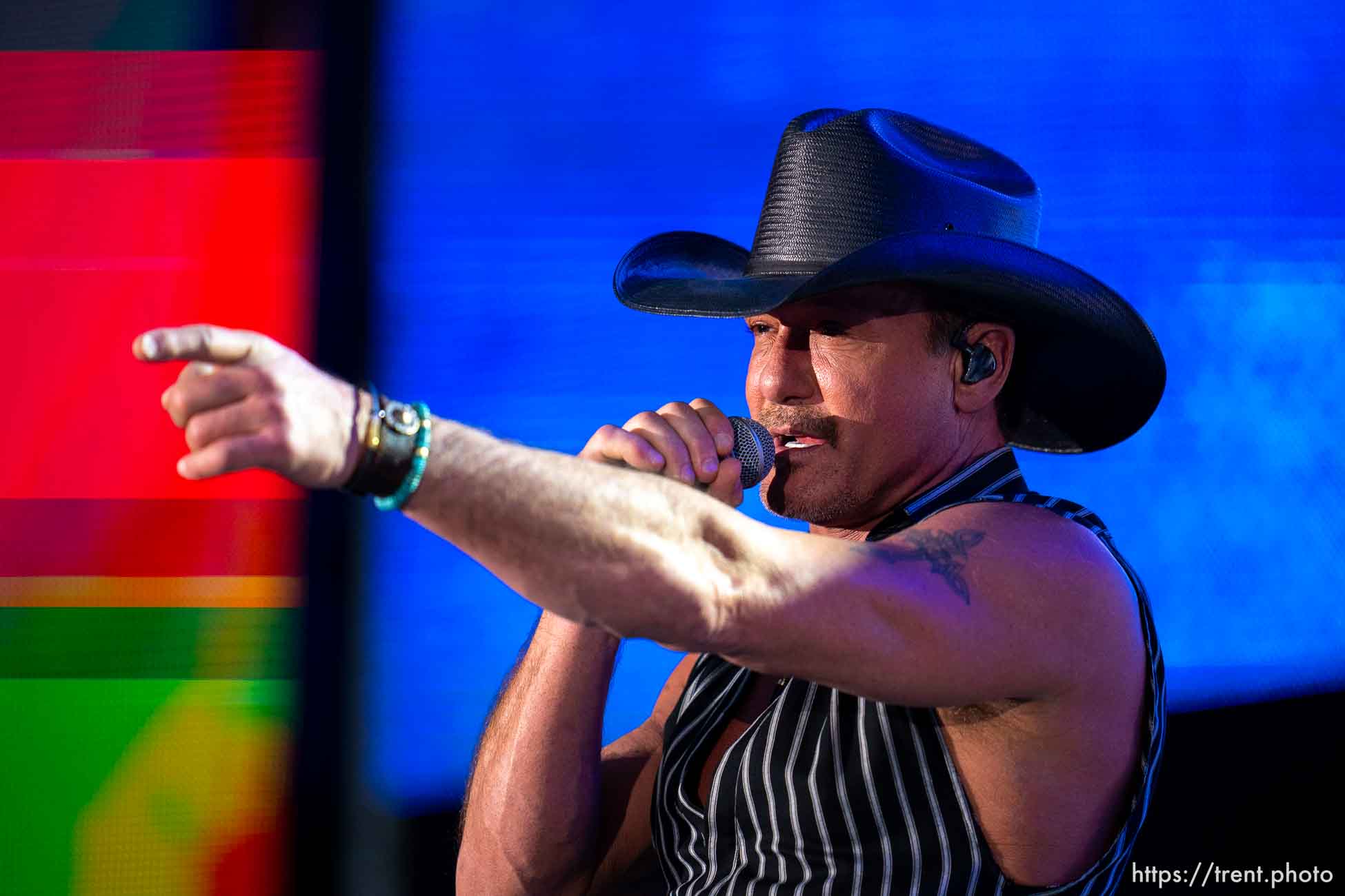 (Trent Nelson  |  The Salt Lake Tribune) Tim McGraw performs at Stadium of Fire in Provo on Saturday, July 2, 2022.