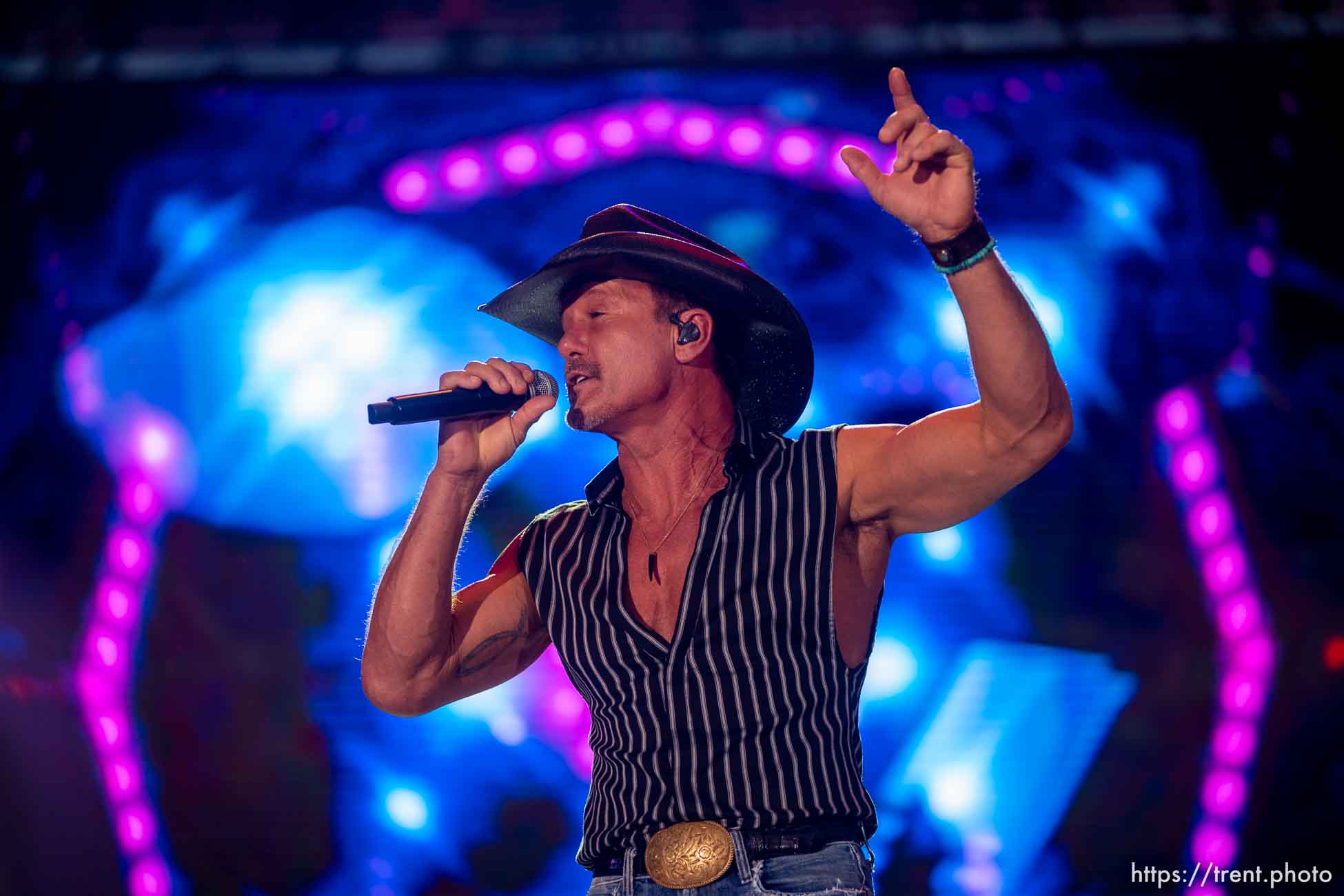 (Trent Nelson  |  The Salt Lake Tribune) Tim McGraw performs at Stadium of Fire in Provo on Saturday, July 2, 2022.