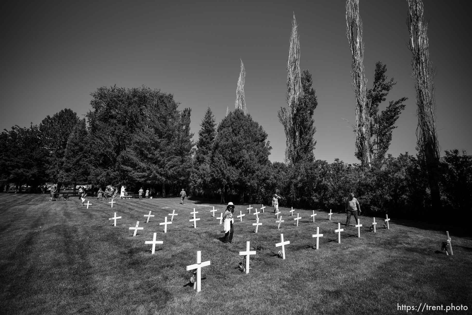 (Trent Nelson  |  The Salt Lake Tribune) People gather at the Abbey of the Holy Trinity in Huntsville to celebrate 75 years since its founding on Sunday, July 10, 2022.