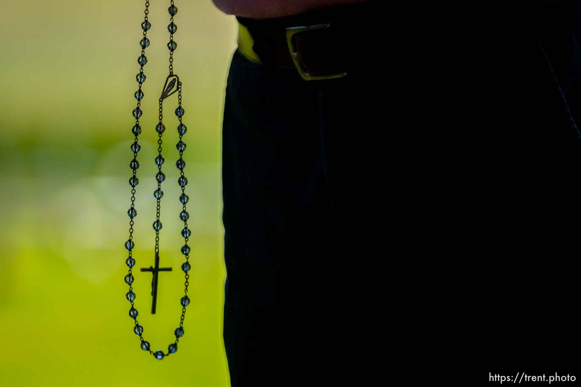 (Trent Nelson  |  The Salt Lake Tribune) Acolyte Chris Kennedy leads Rosary prayers at the Abbey of the Holy Trinity in Huntsville during a gathering to celebrate 75 years since its founding on Sunday, July 10, 2022.