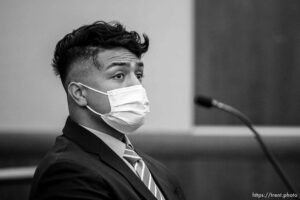 (Trent Nelson  |  The Salt Lake Tribune) Sione Lund, a former University of Utah football player charged with rape, at a preliminary hearing in West Jordan on Thursday, July 28, 2022.