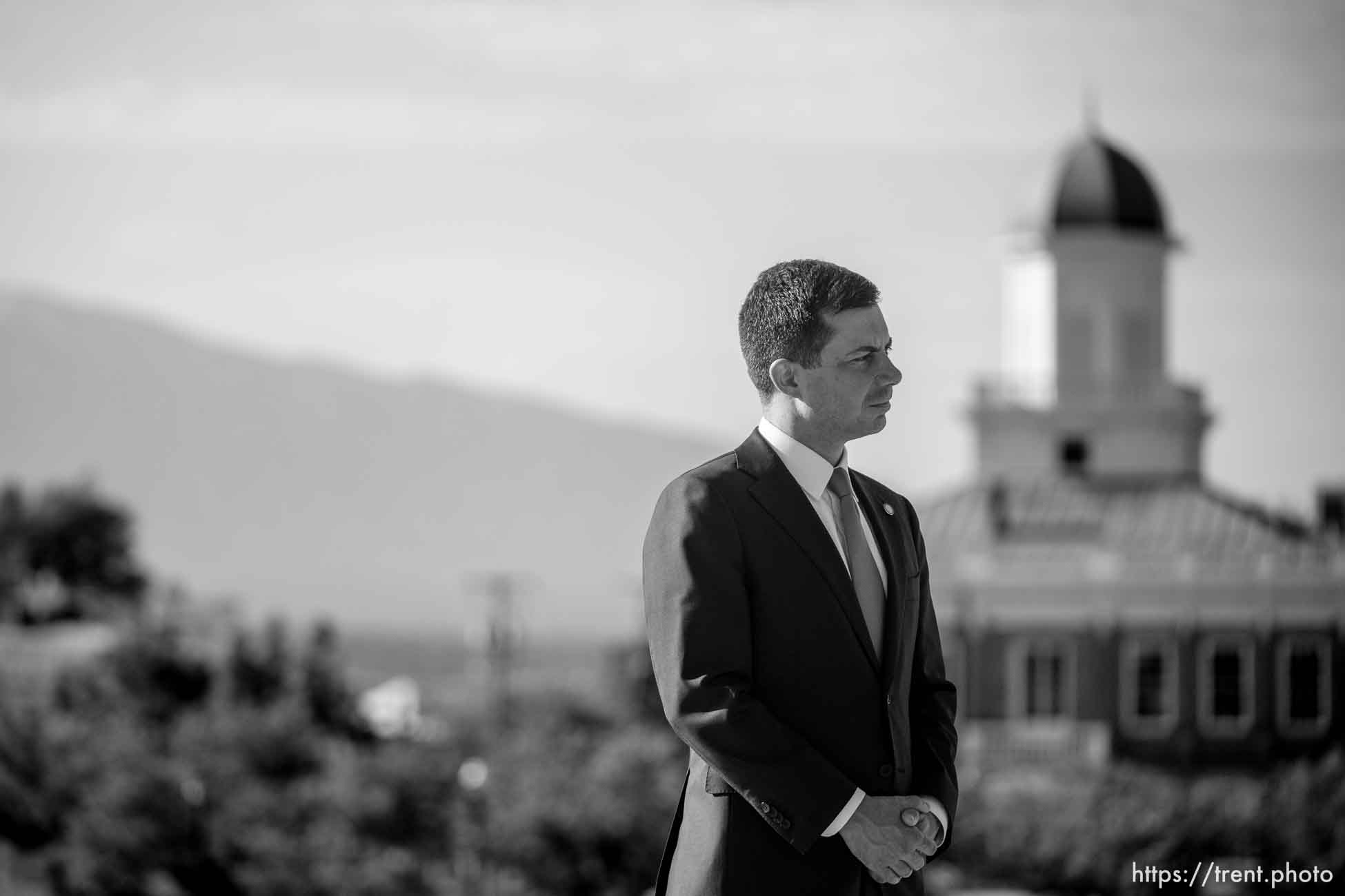 (Trent Nelson  |  The Salt Lake Tribune) Transportation Secretary Pete Buttigieg at a news conference at the State Capitol in Salt Lake City on Friday, July 29, 2022.