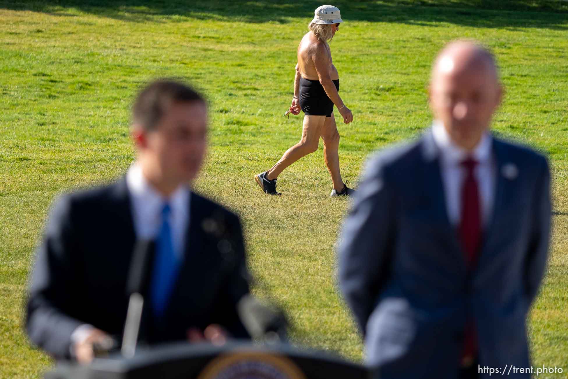 (Trent Nelson  |  The Salt Lake Tribune) Transportation Secretary Pete Buttigieg at a press conference at the State Capitol in Salt Lake City on Friday, July 29, 2022..