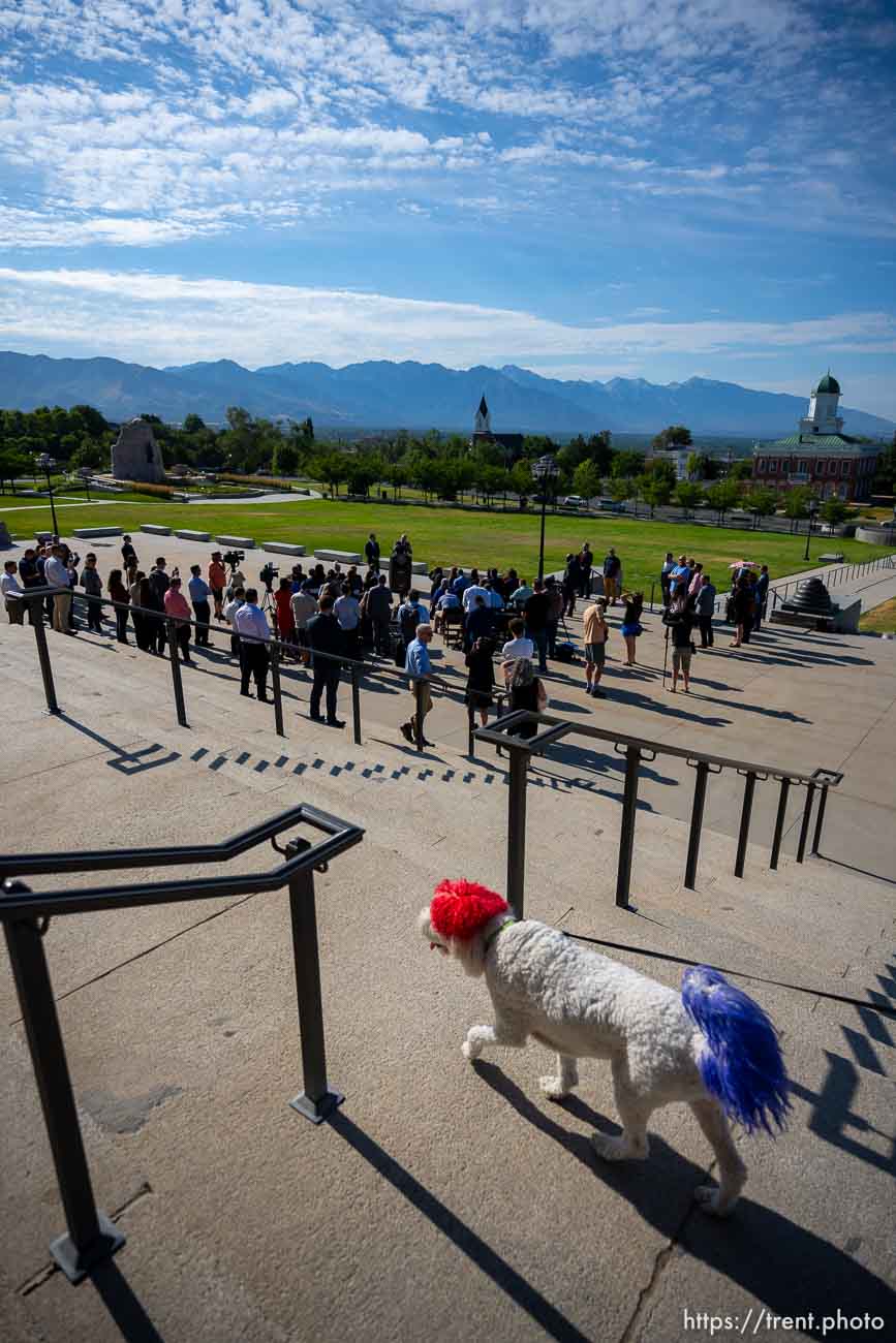 (Trent Nelson  |  The Salt Lake Tribune) Transportation Secretary Pete Buttigieg and Gov. Spencer Cox at a news conference at the State Capitol in Salt Lake City on Friday, July 29, 2022.